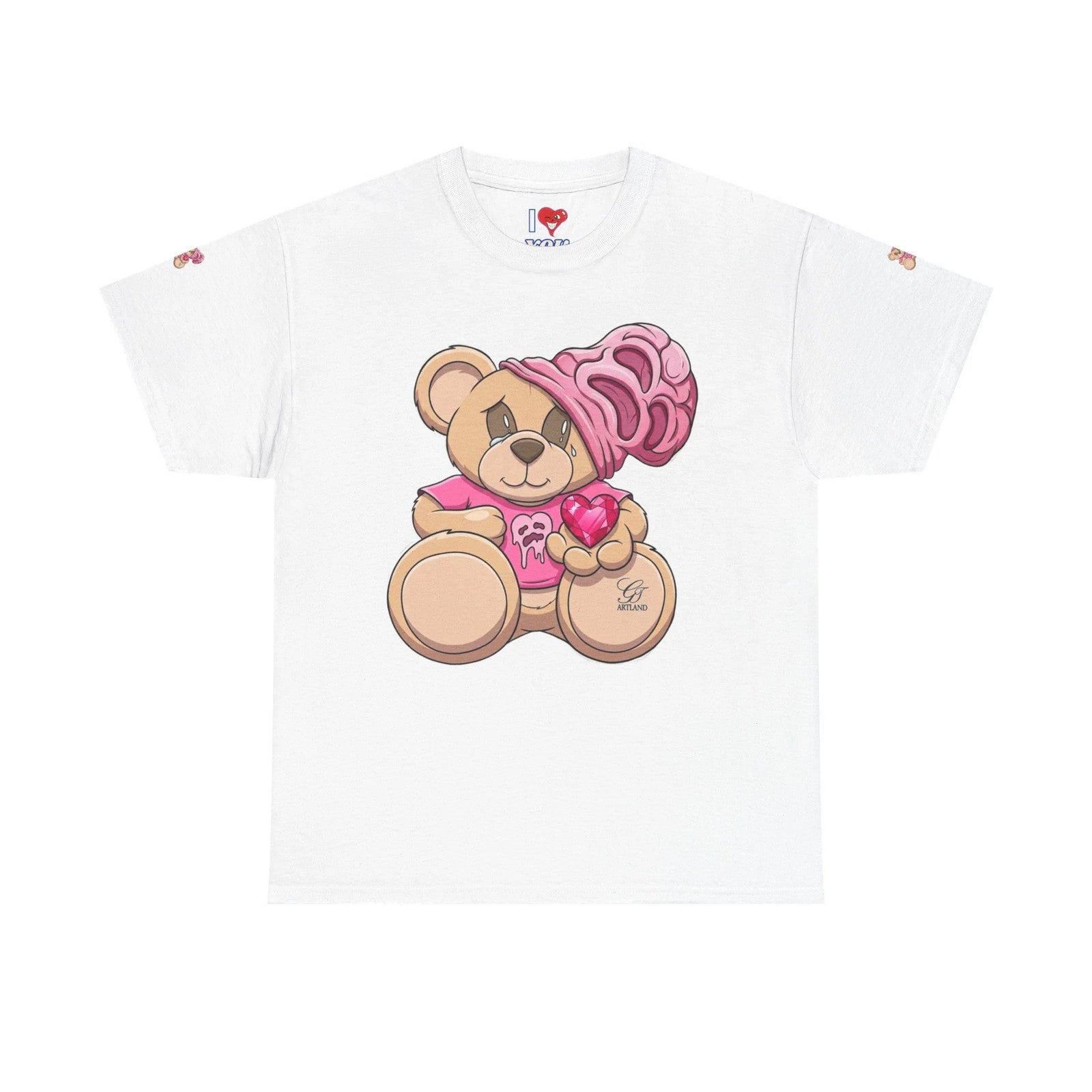 Pink Bear with Brain Beanie T-Shirt | Cute Teddy Illustration by GT Artland