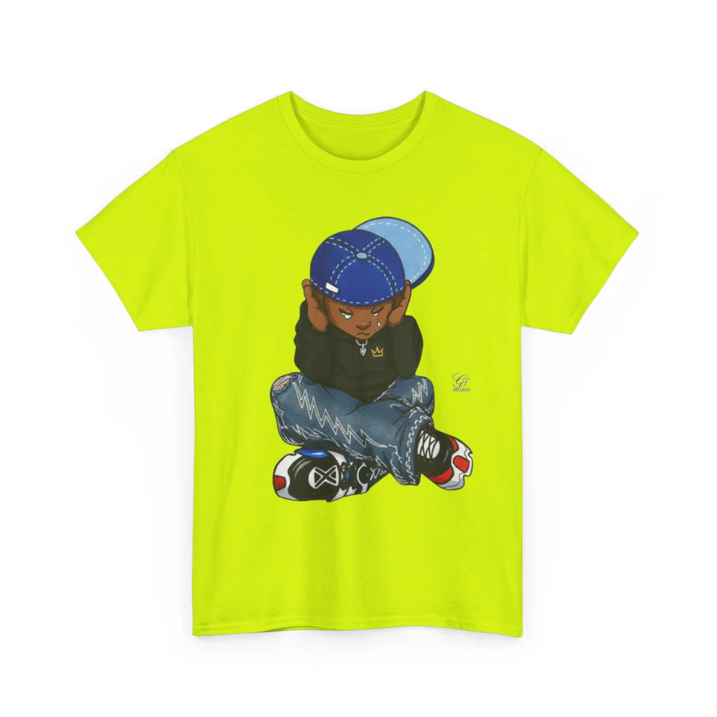 Ebony Sad Boy Crying Urban Toon Unisex style Heavy Cotton Tee BY GT ARTLAND