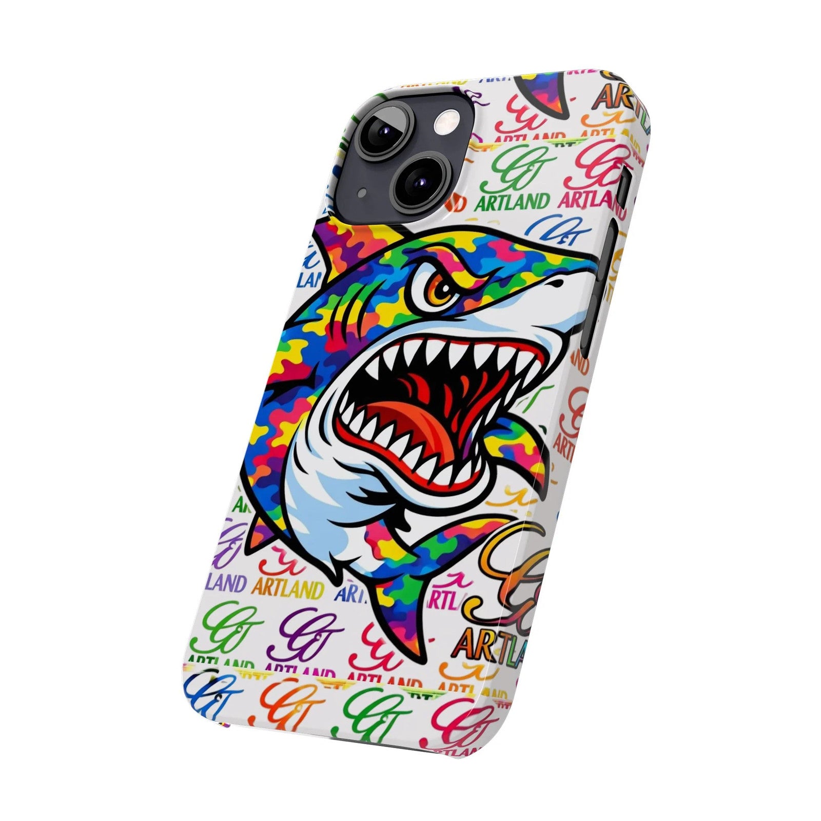 Colorful Camo Designer Shark GT Slim Phone Case | Vibrant Graphic, Artland Logo