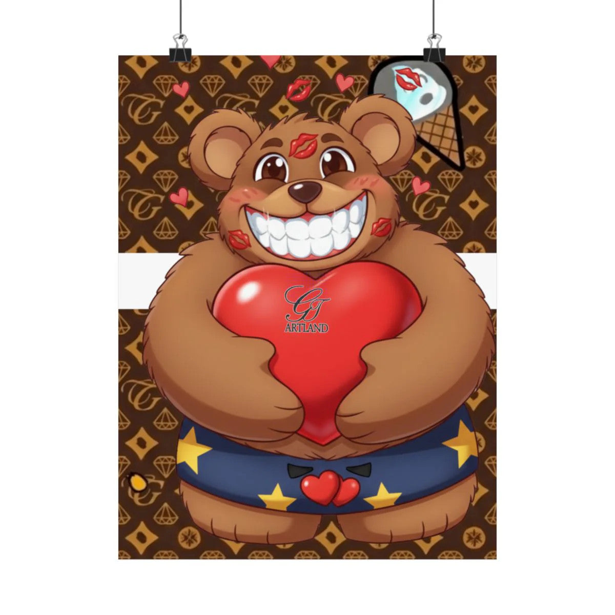 Bear Hugging Heart Kissy Designer High Fashion Graffiti Designer Matte Vertical
