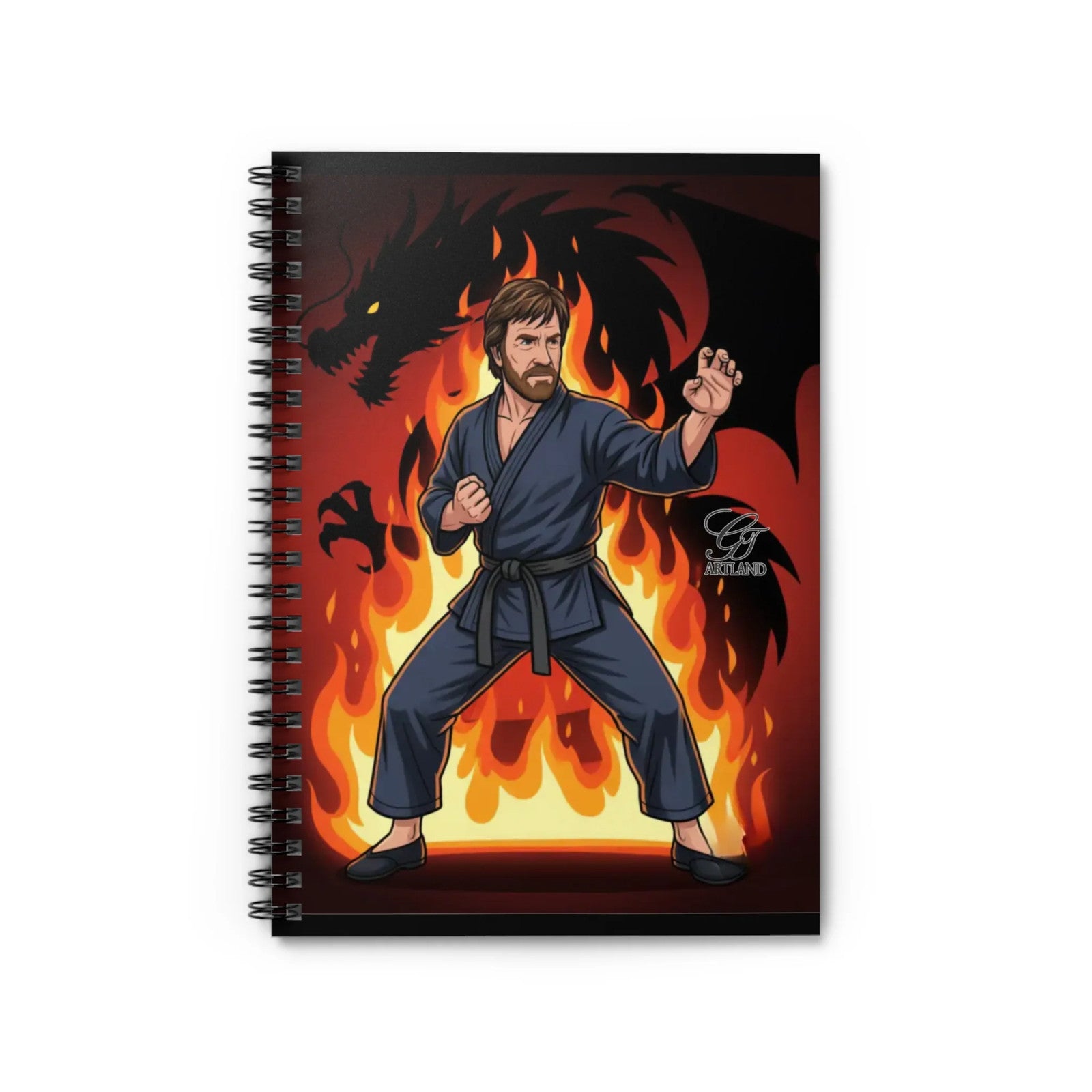 Martial Artist Chuck Norris Dragon Flames Notebook | Spiral Ruled Journal by GT