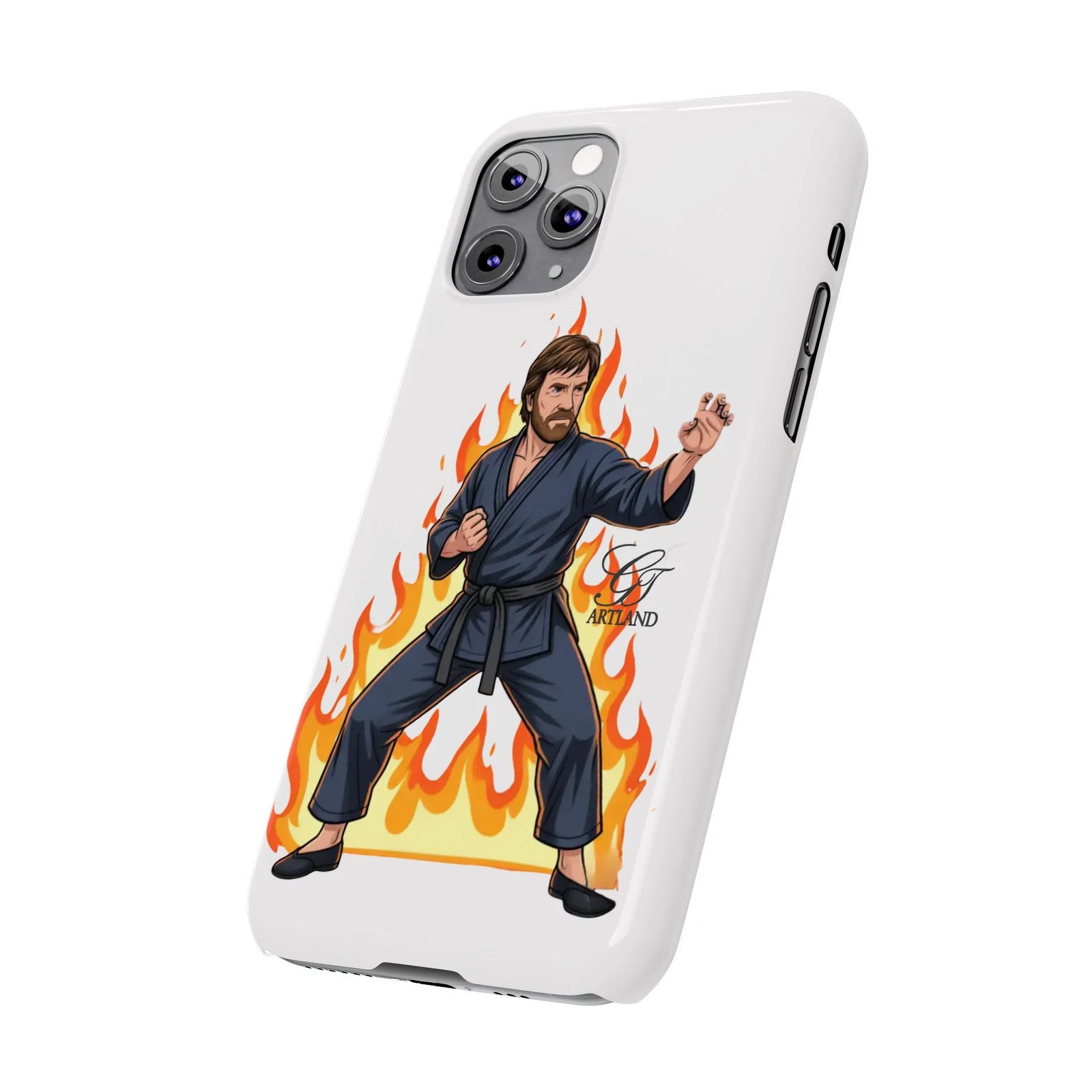 Karate Master Chuck Norris Illustration Slim Phone Case | Martial Arts Flames