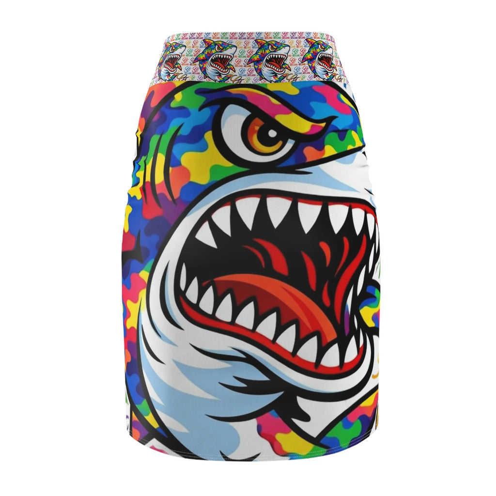 Colorful High Fashion Designer Shark GT Graphic Pencil Skirt | Vibrant Pop Art