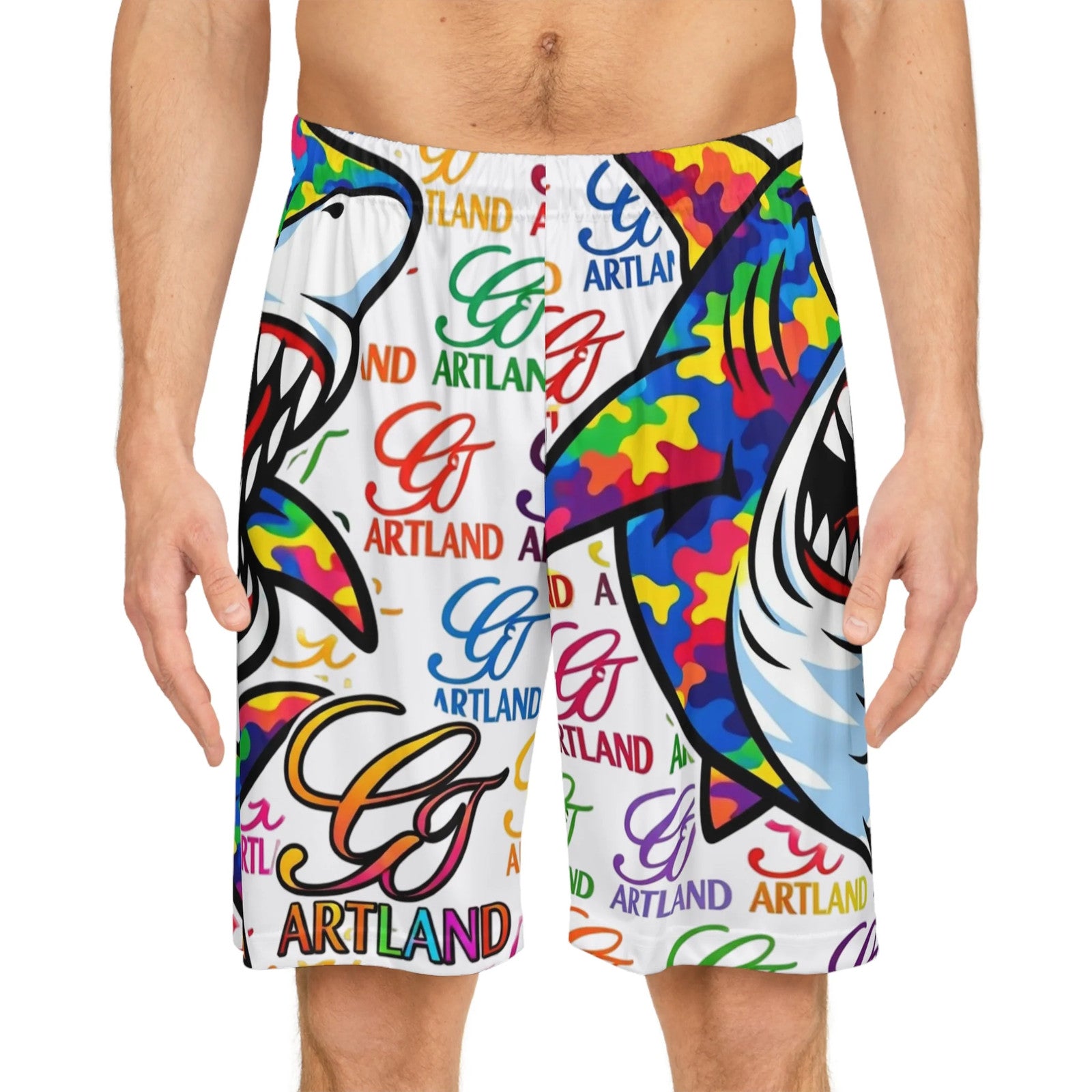Colorful Camouflage Designer Shark GT Basketball Shorts by GT Artland
