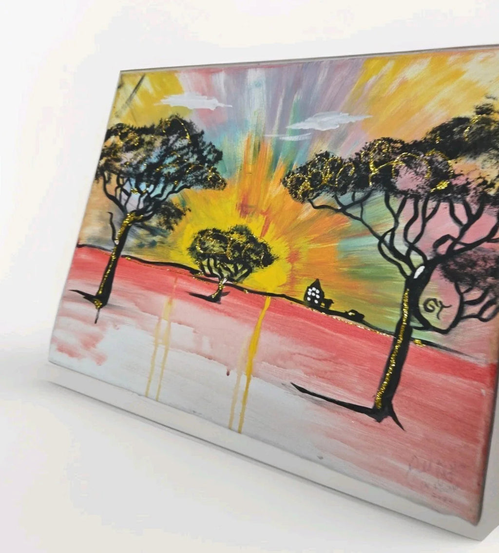 African Safari Original Painting With Glitter 16 X 20 In Collectors Canvas