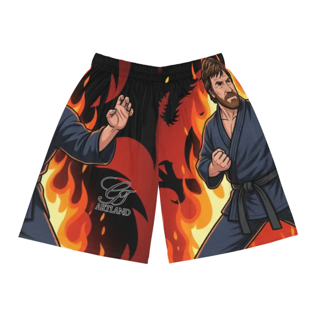 Martial Artist Chuck Norris Flames Basketball Shorts | Deluxe High Fashion by