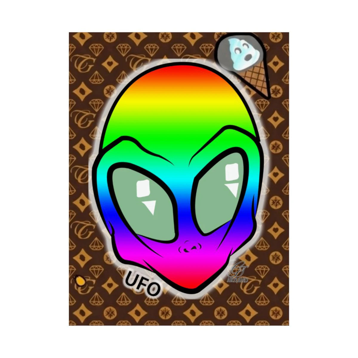 Rainbow Alien UFO Designer High Fashion Graffiti Designer Matte Vertical