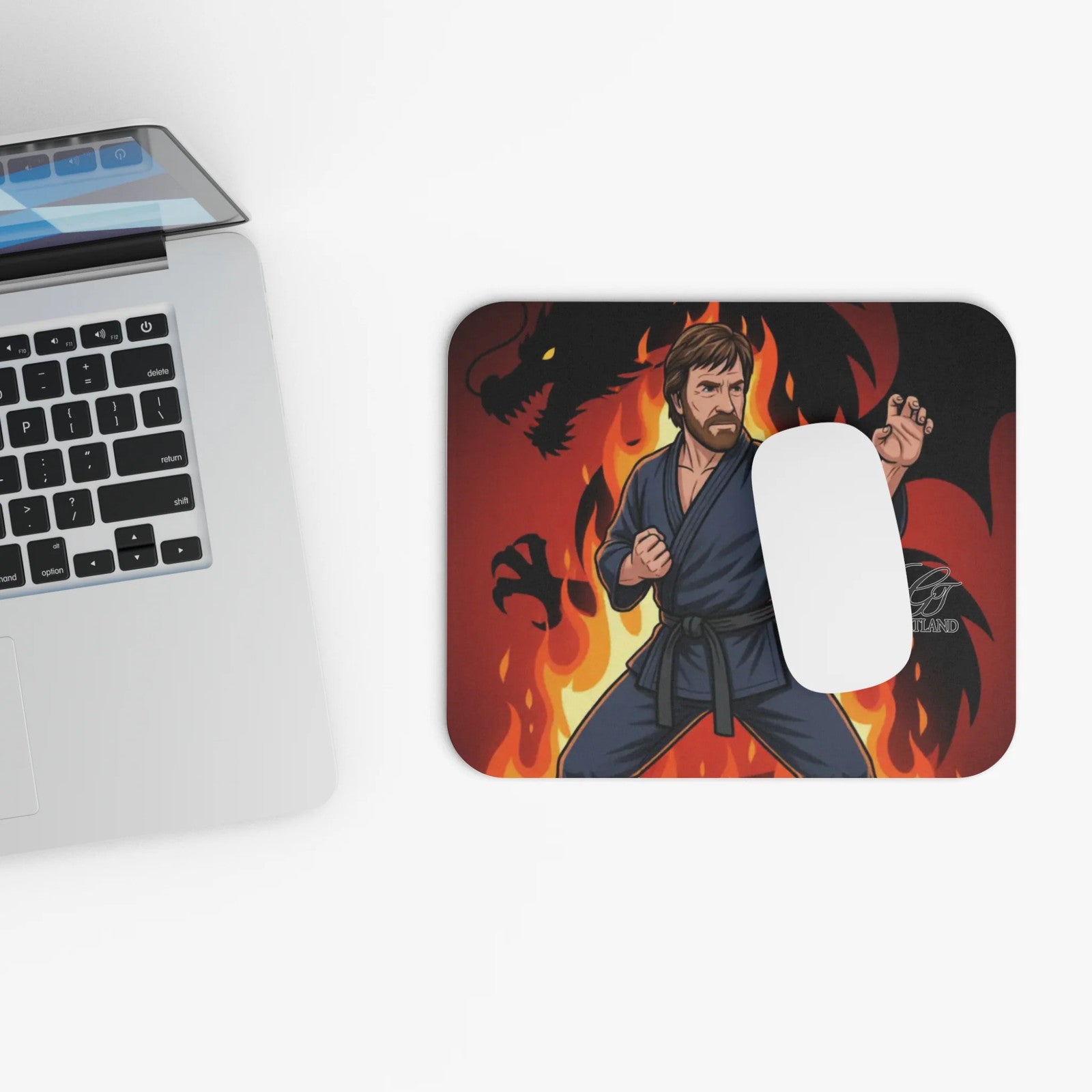 Martial Artist Chuck Norris in Flames Mouse Pad | Dragon Shadow Rectangle by GT