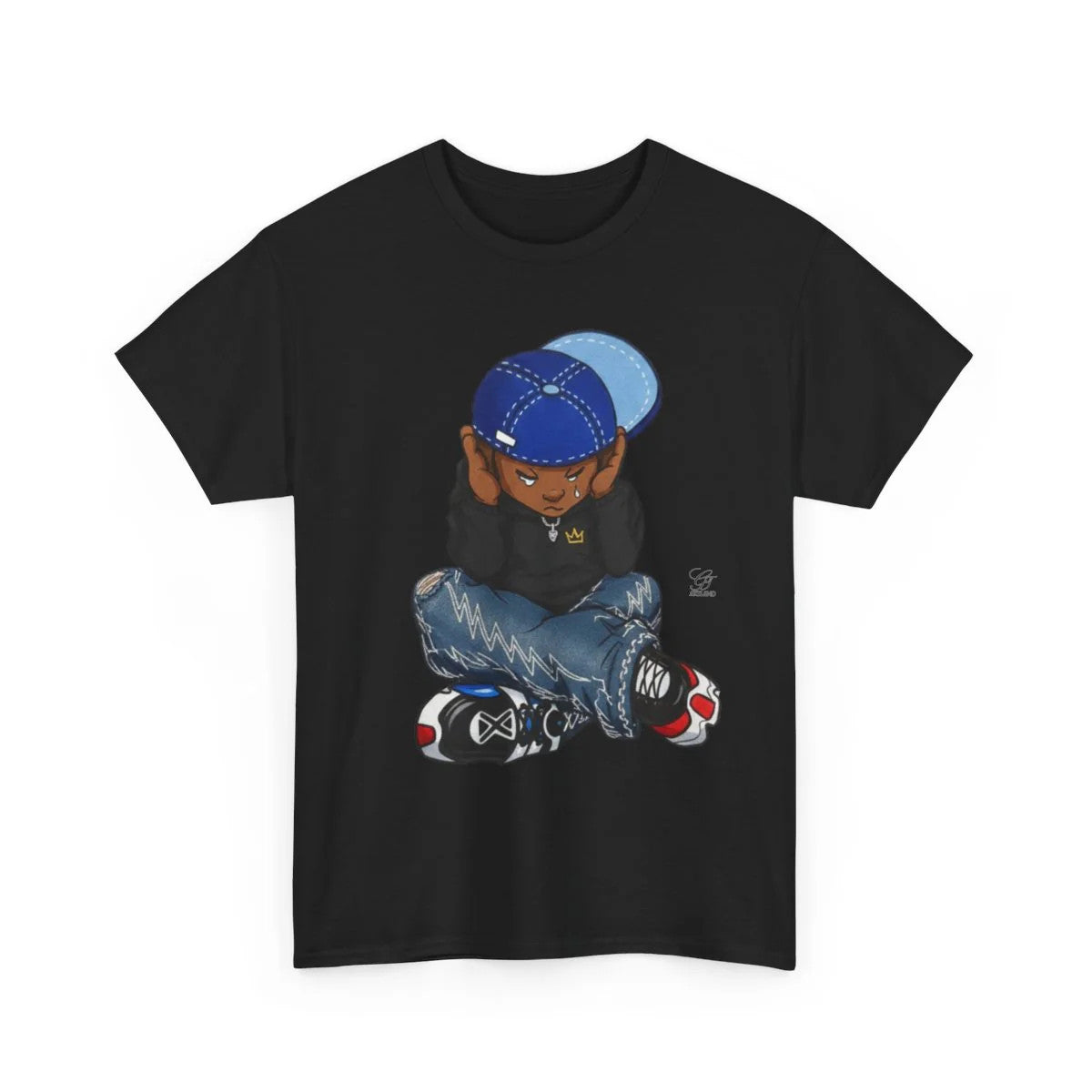 Ebony Sad Boy Crying Urban Toon Unisex style Heavy Cotton Tee BY GT ARTLAND