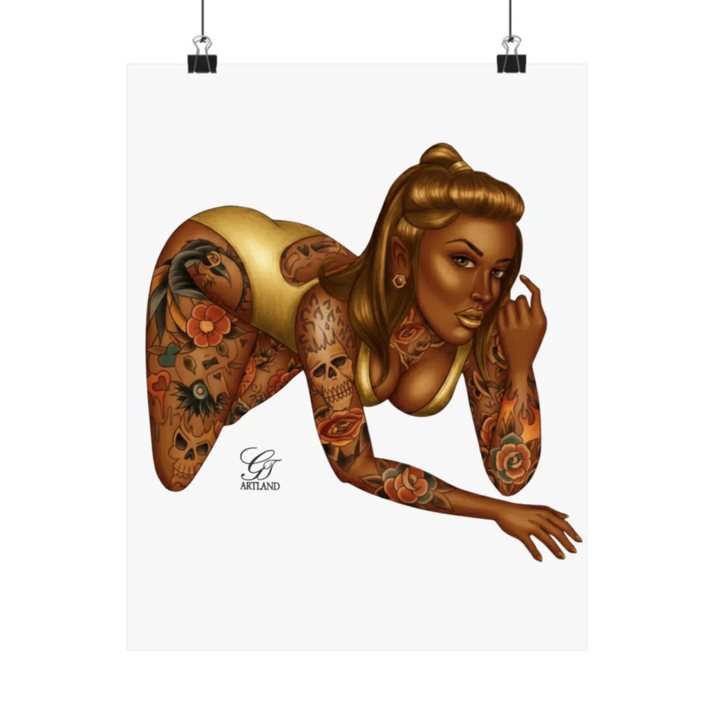 Ebony Tatted Vixen with Gold Hair Matte Vertical Posters by GT Artland
