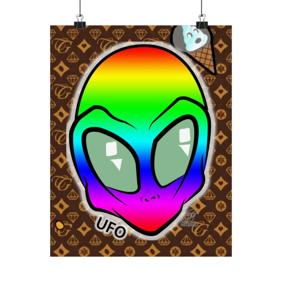 Rainbow Alien UFO Designer High Fashion Graffiti Designer Matte Vertical