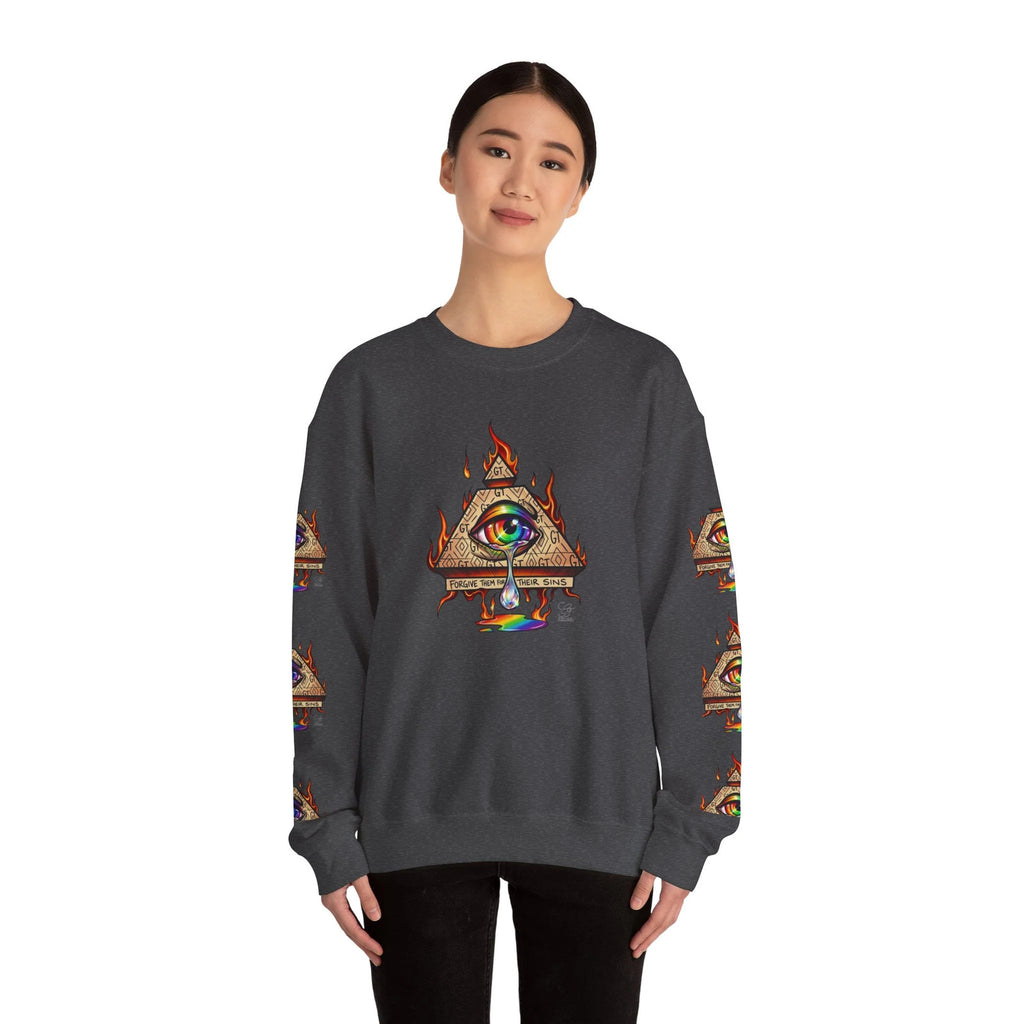Psychedelic All-Seeing Eye Sweatshirt | Triangle Eye Flame Rainbow Drip by GT