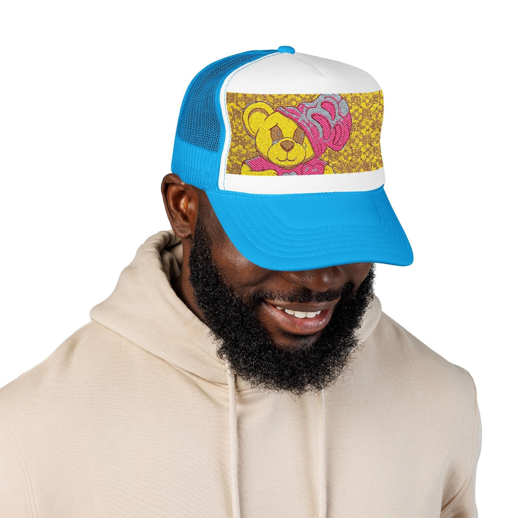 Yellow Teddy with Pink Beanie Trucker Hat | Sparkle Sequin Patch by GT Artland