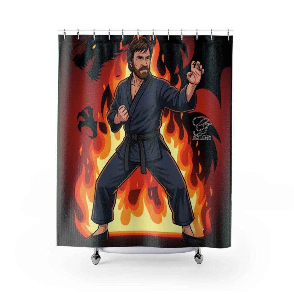 Karate Master Chuck Norris Shower Curtain | Martial Arts Flames Bathroom Decor