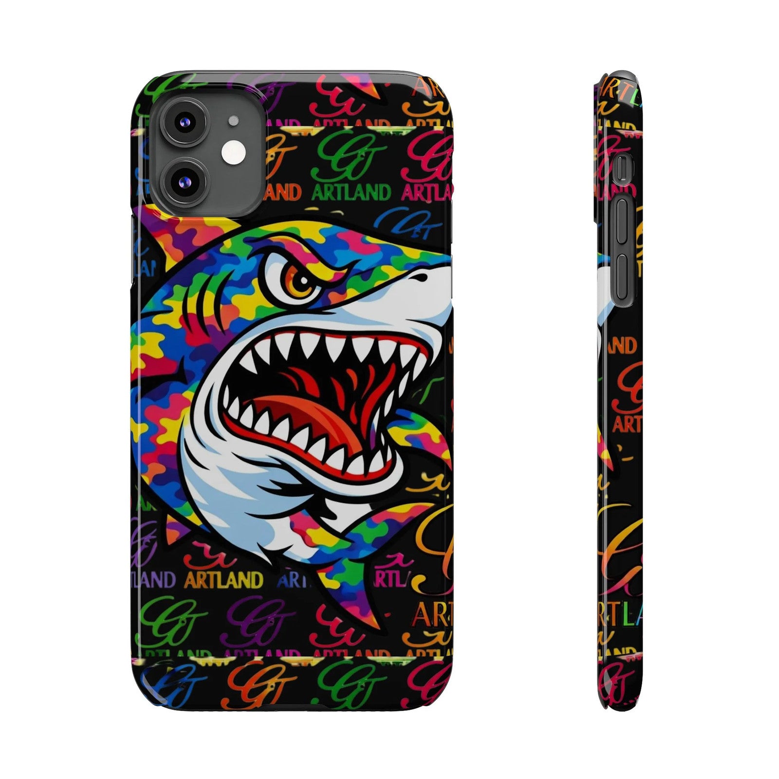 Colorful Shark GT Illustration Slim Phone Case | Neon Graffiti Pattern by GT