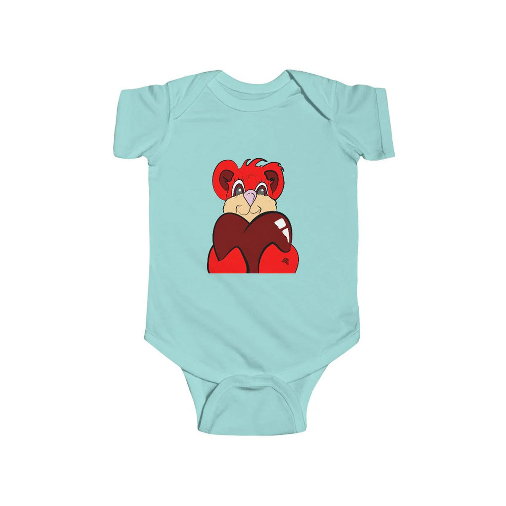 Cute Red Teddy BEAR Holding Heart Infant Fine Jersey Bodysuit by GT Artland