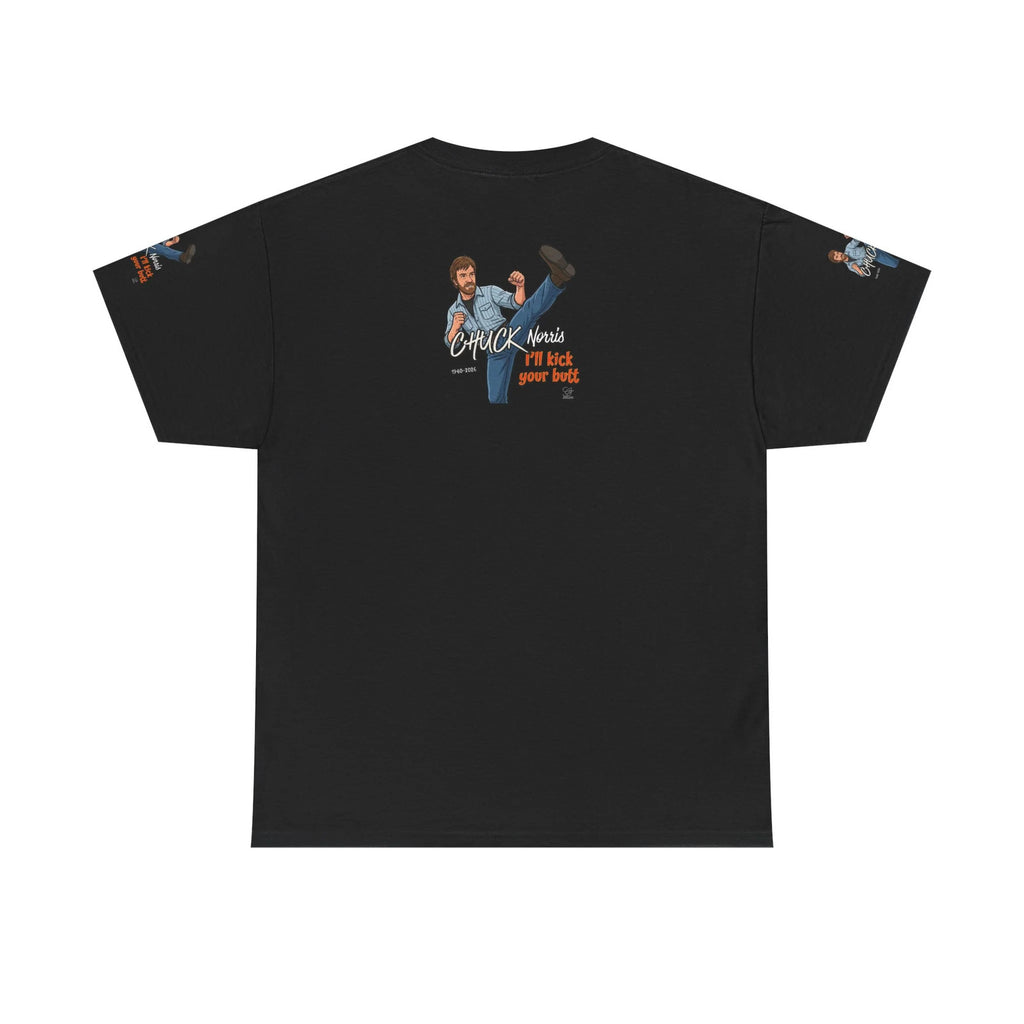 Chuck Norris kick illustration T-Shirt | I'll kick your butt slogan designer by
