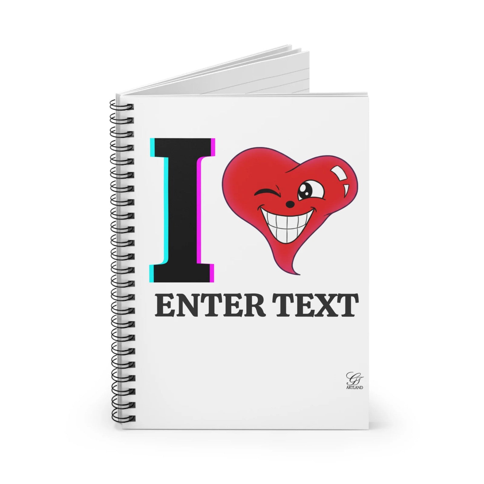 I ️ "TEXT" Customizable Personalized Spiral Notebook - Ruled Line by GT Artland