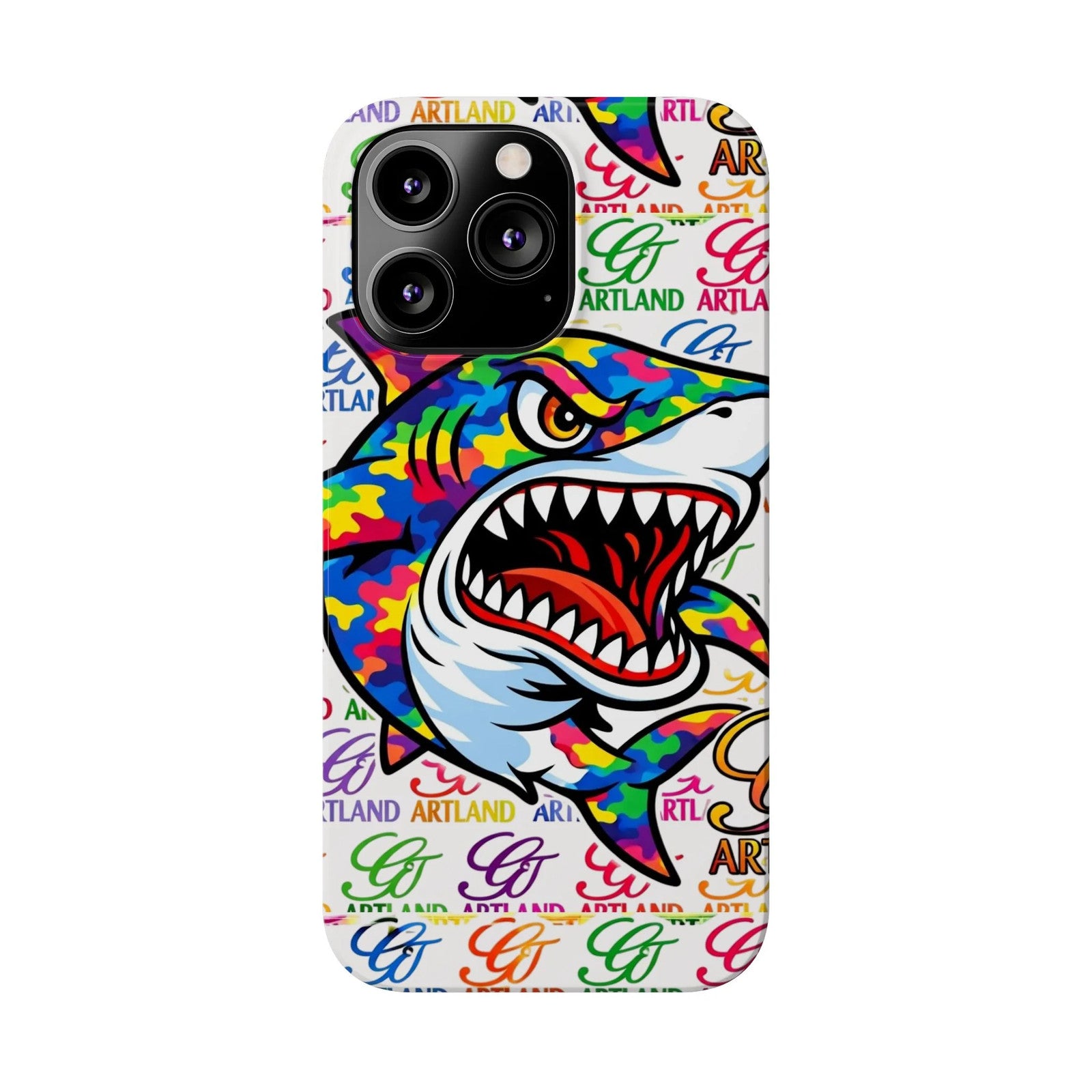 Colorful Camo Designer Shark GT Slim Phone Case | Vibrant Graphic, Artland Logo