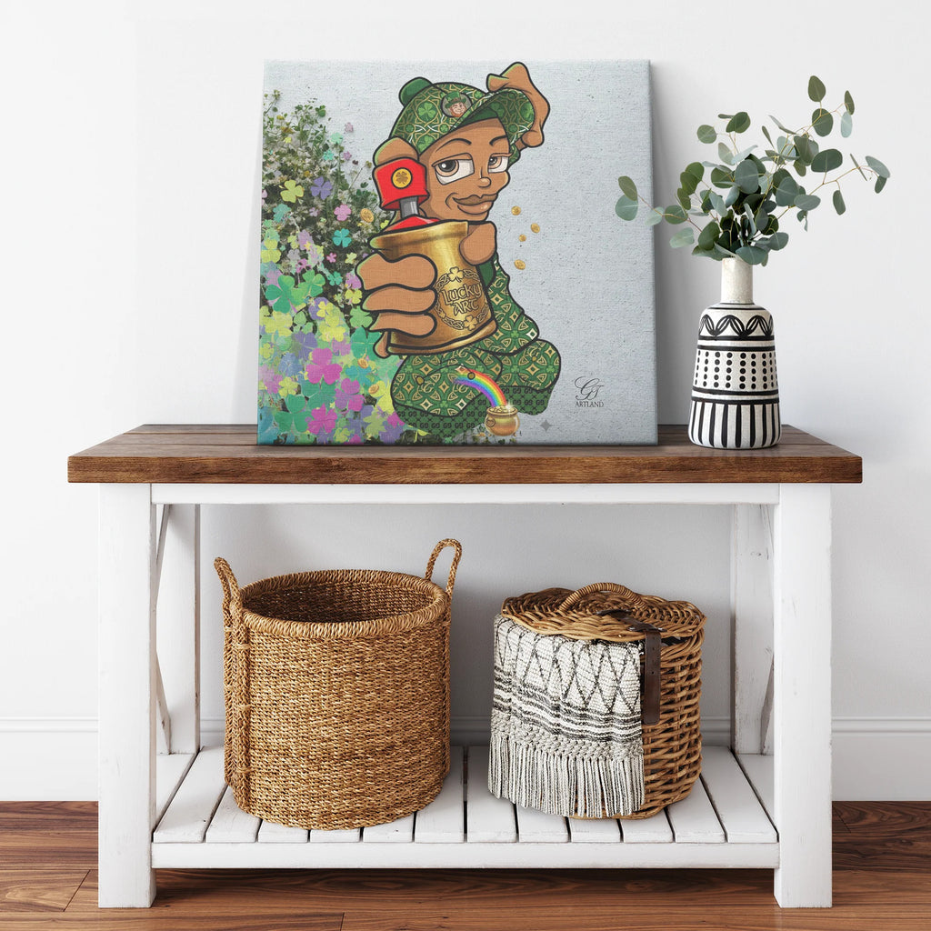 Spray Can Ebony Kid Designer Lucky Art Saint Patrick's Day Theme Canvas Wrap by