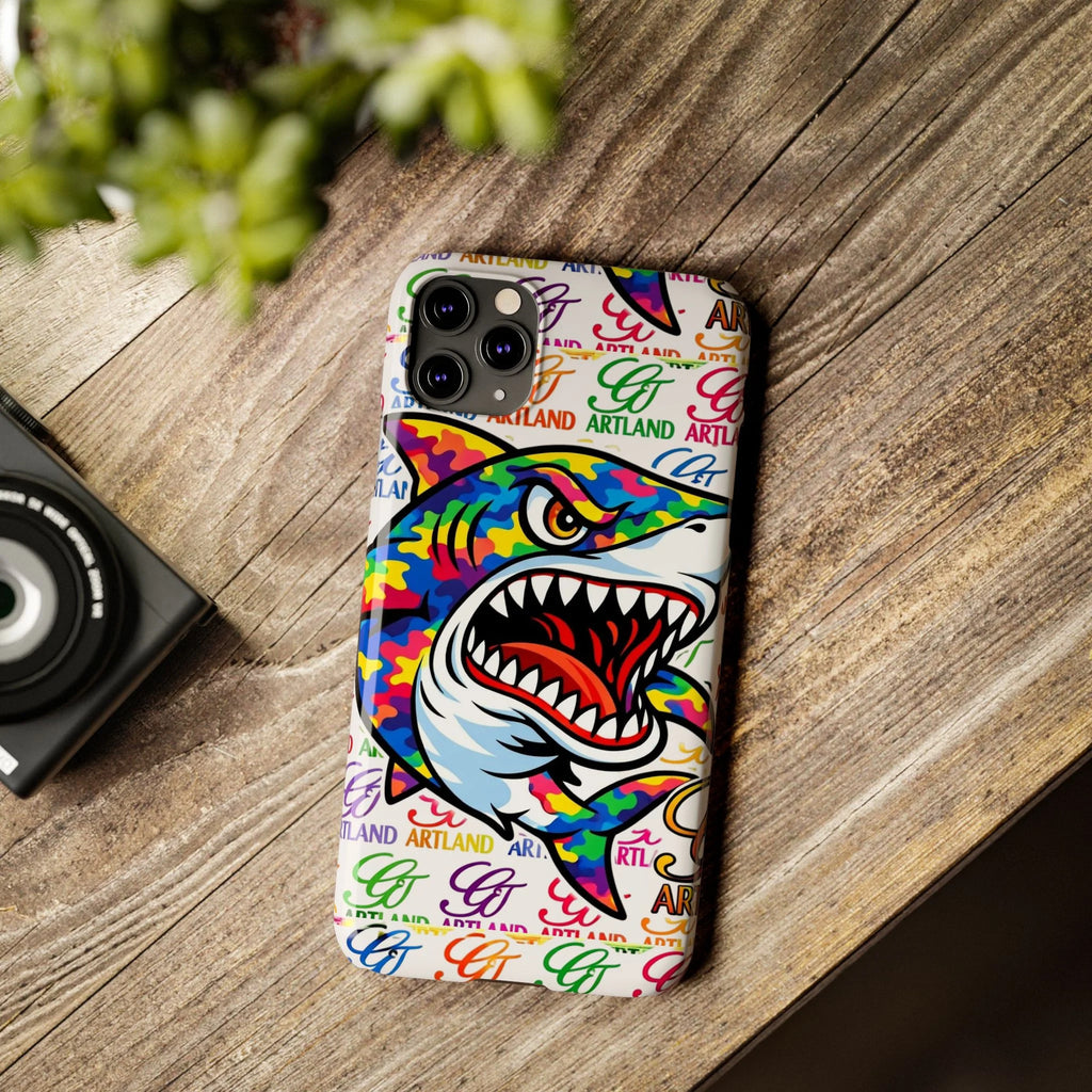 Colorful Camo Designer Shark GT Slim Phone Case | Vibrant Graphic, Artland Logo