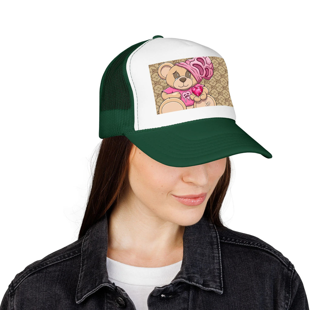 Pink Teddy Bear Heart Foam Trucker Hat | Cute Bear Patch by GT Artland
