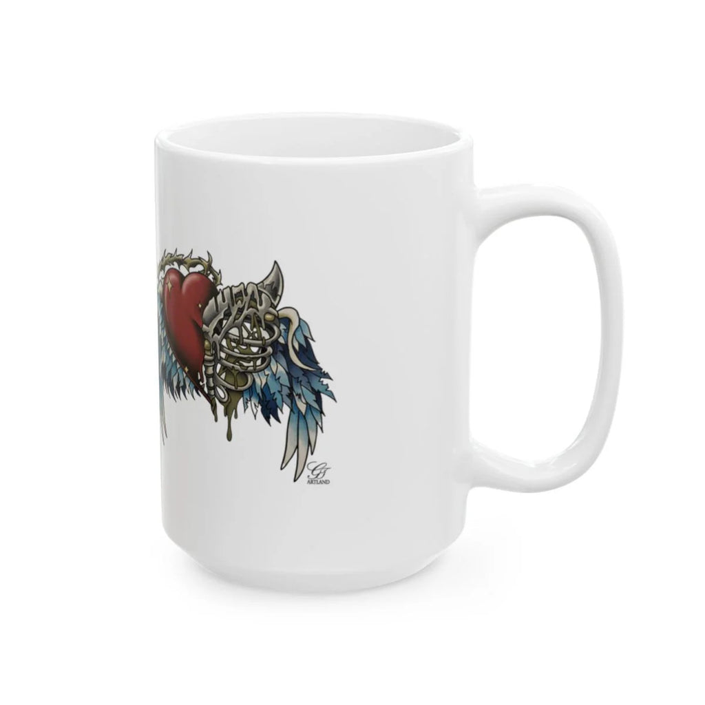 Ripped Heart With Wings Ceramic Mug, (11oz, 15oz) by GT Artland