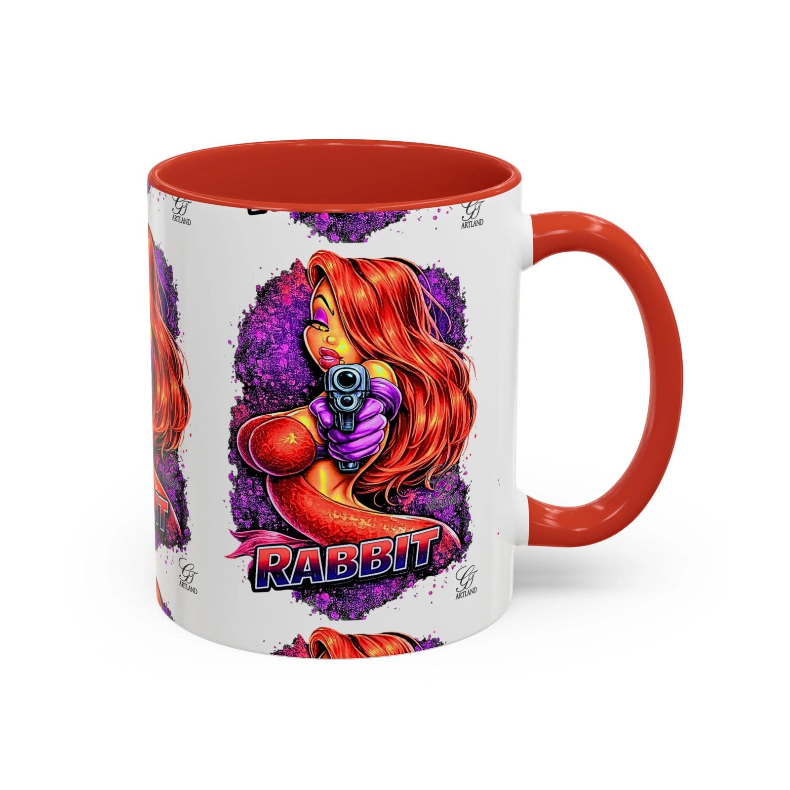 Pinup Redhead Vixen with Gun Rabbit Mug | Accent Coffee Mug 11oz 15oz by GT