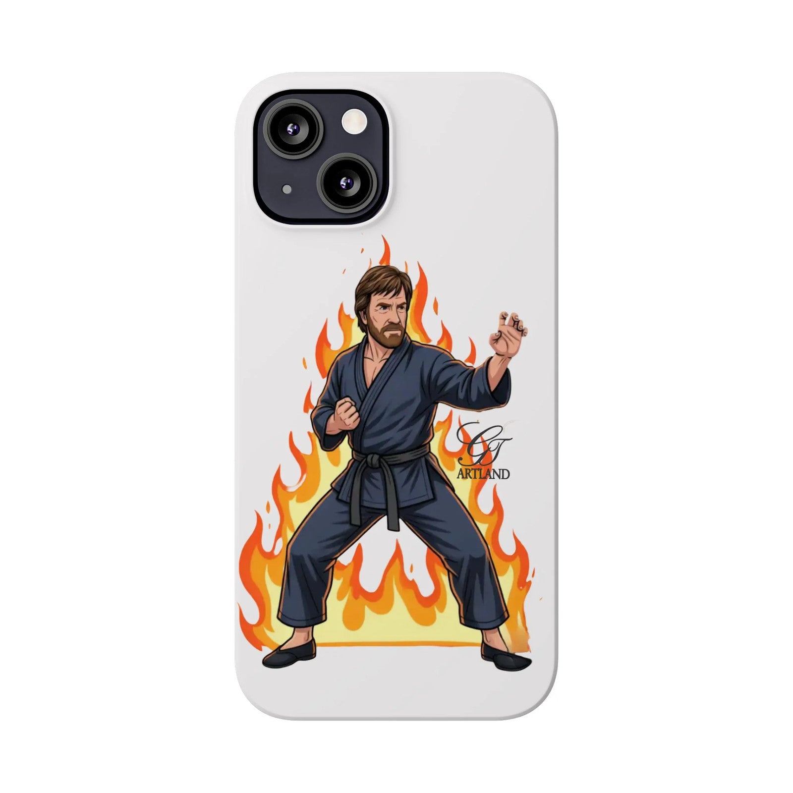 Karate Master Chuck Norris Illustration Slim Phone Case | Martial Arts Flames