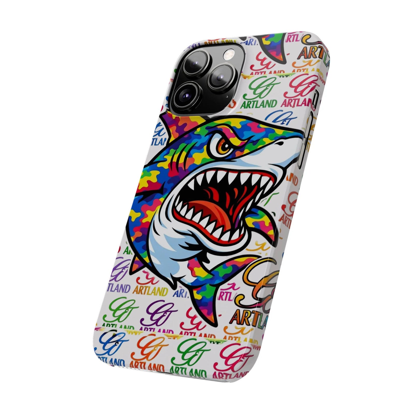 Colorful Camo Designer Shark GT Slim Phone Case | Vibrant Graphic, Artland Logo