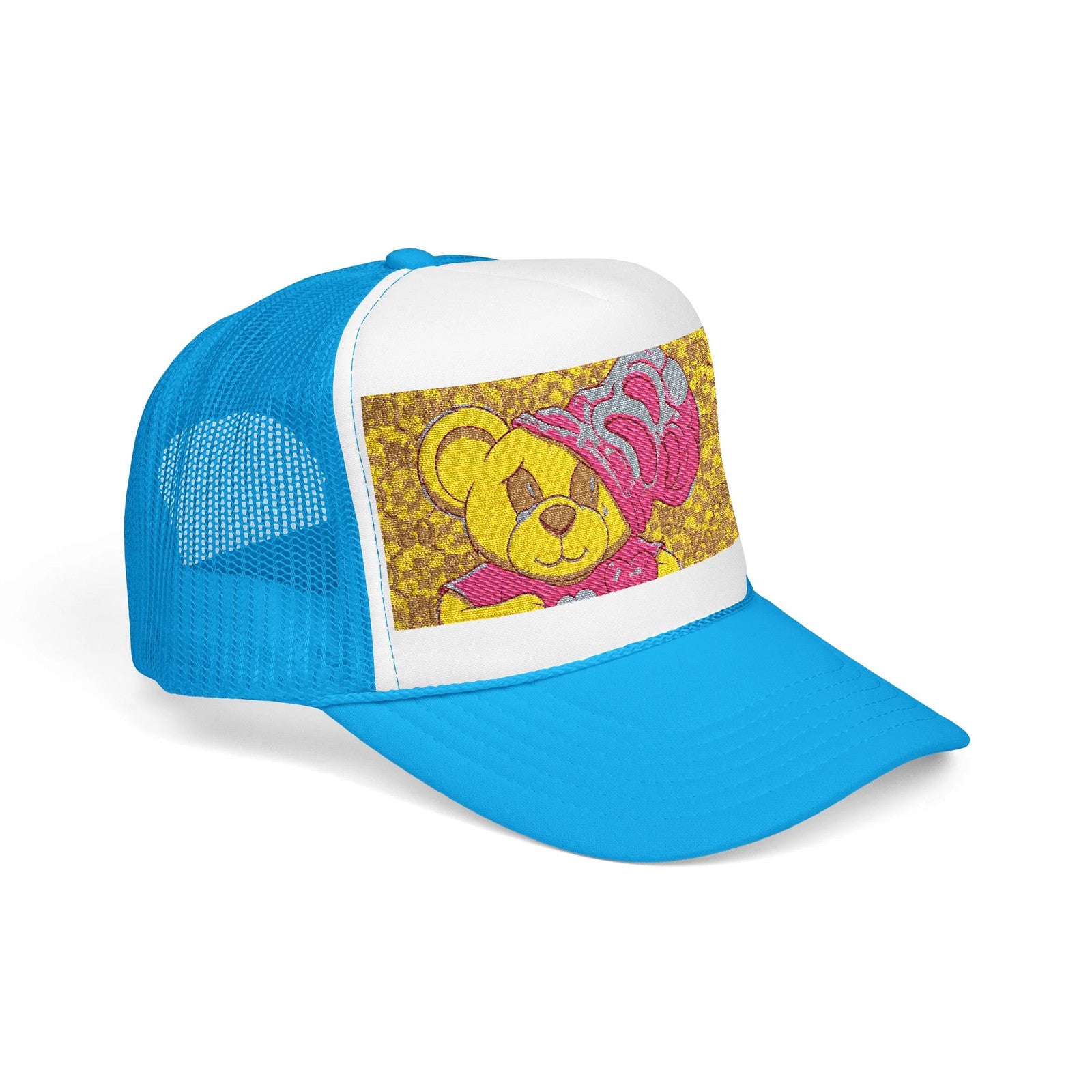Yellow Teddy with Pink Beanie Trucker Hat | Sparkle Sequin Patch by GT Artland