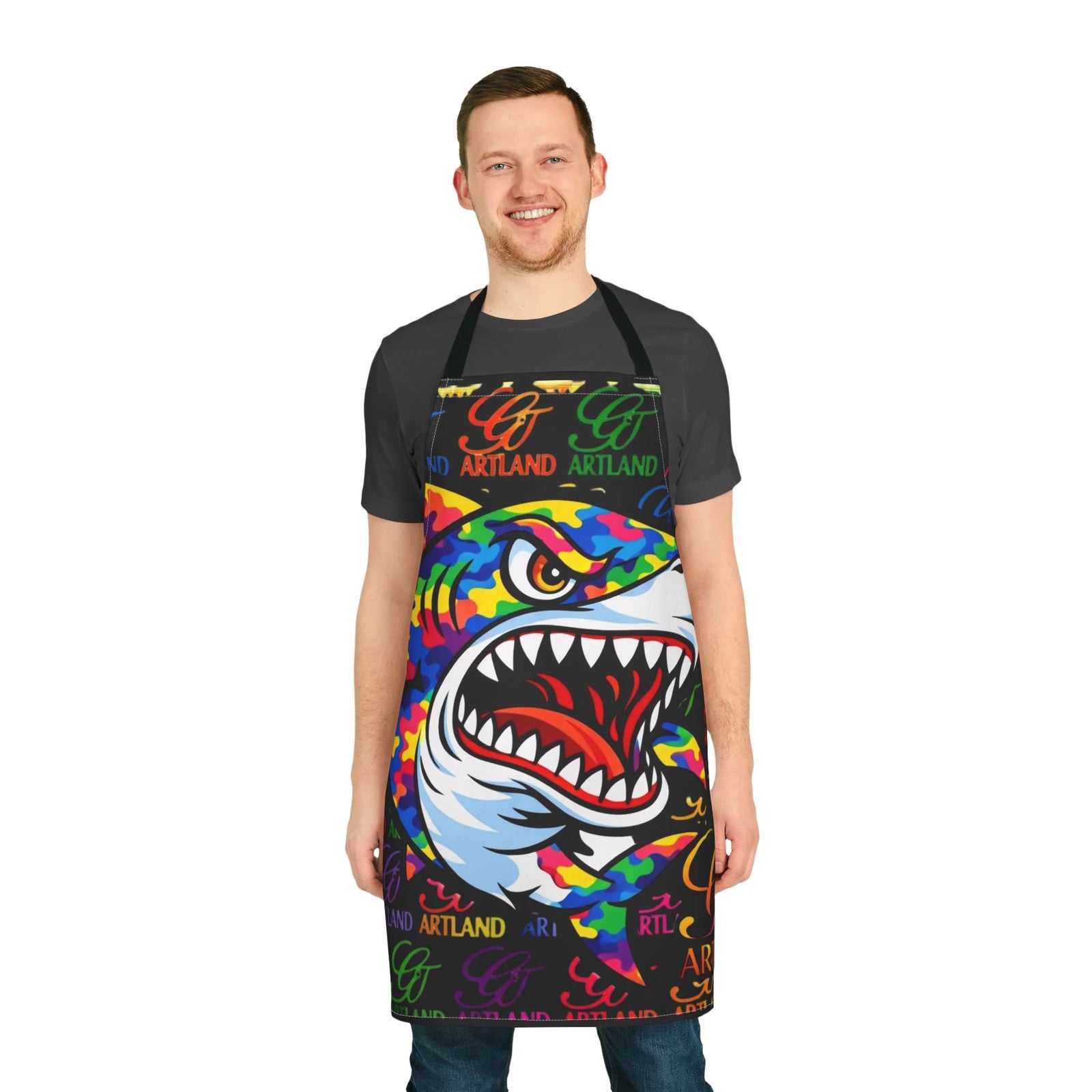 Colorful Shark Illustration Apron | Rainbow Shark Cooking Apron by GT Artland