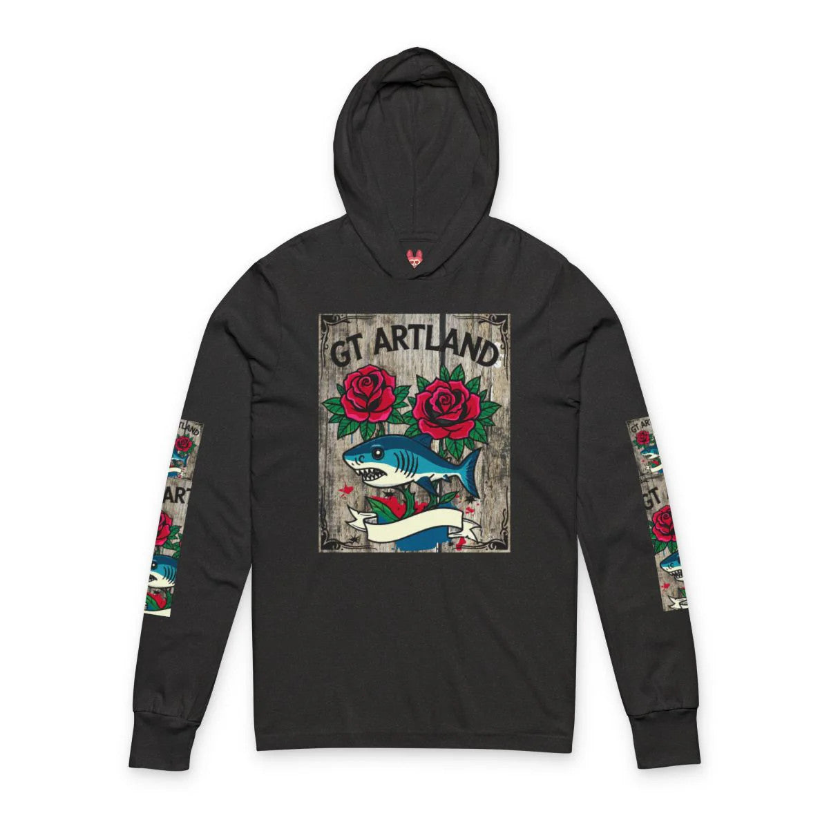 Rose Shark Tattoo Designer High Fashion Unisex Hooded Long Sleeve Tee by GT