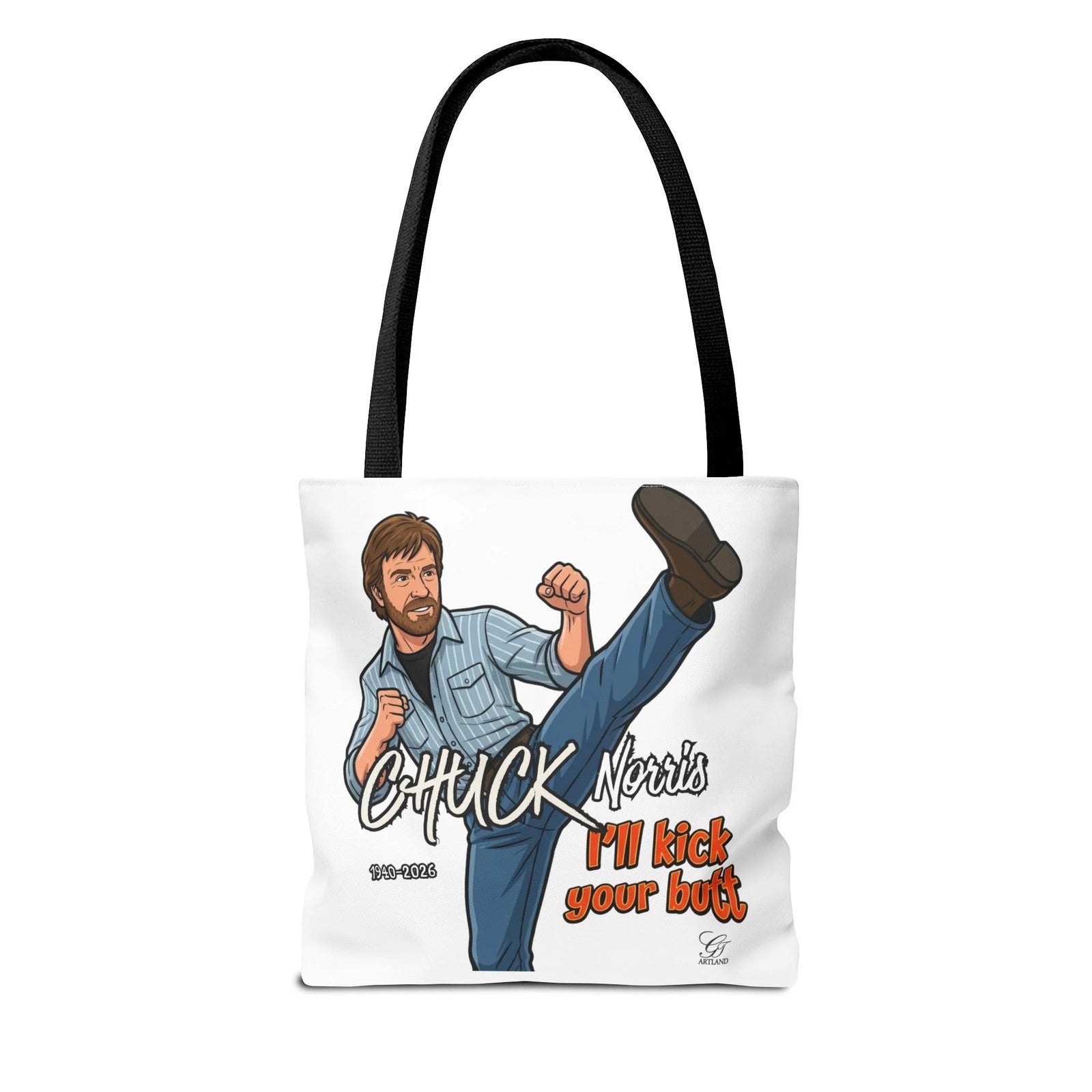 Chuck Norris I'll Kick Your Butt Tote Bag | Martial Arts Illustration by GT