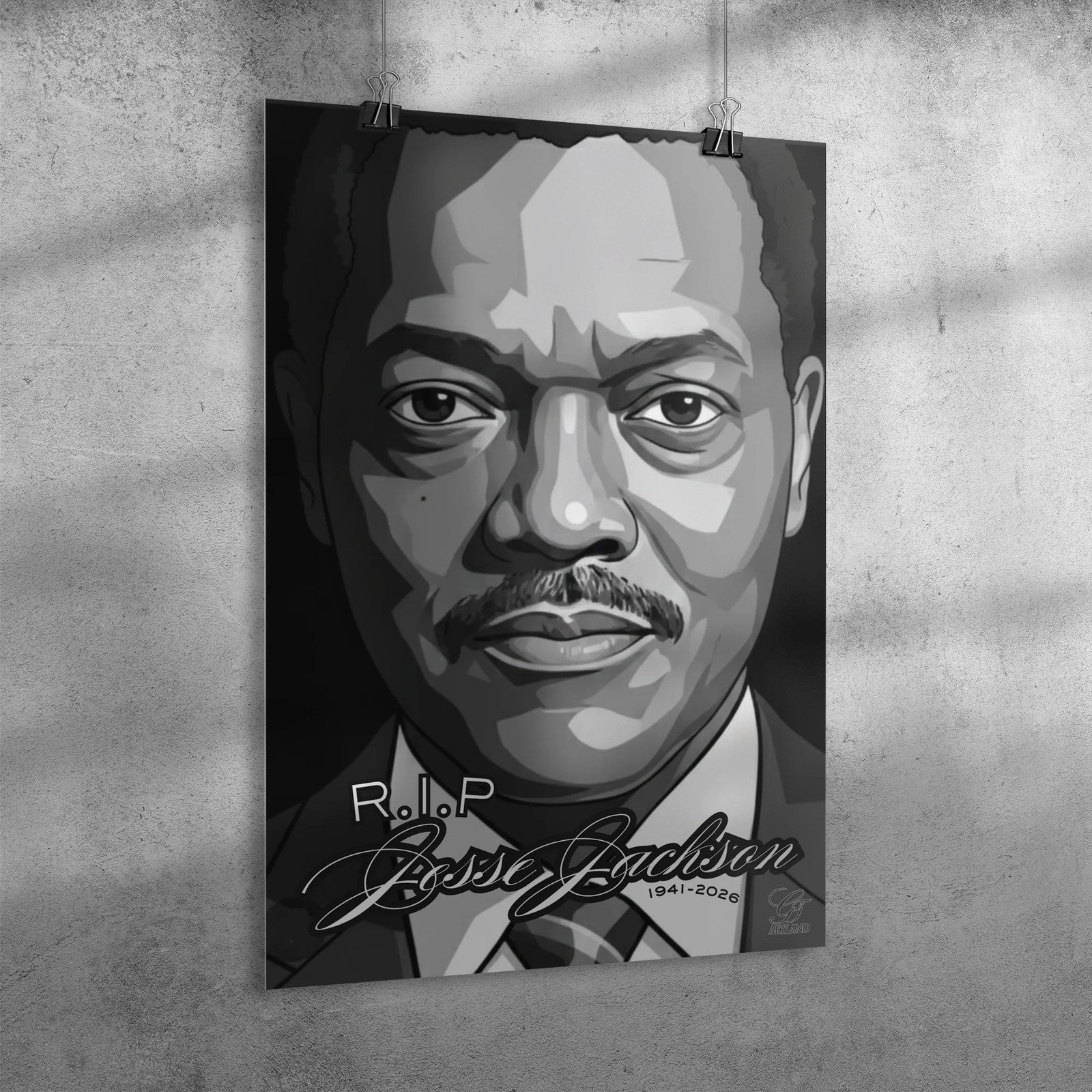 RIP Jesse Jackson Poster Tribute Classic Black and White 24" x 36" by GT Artland