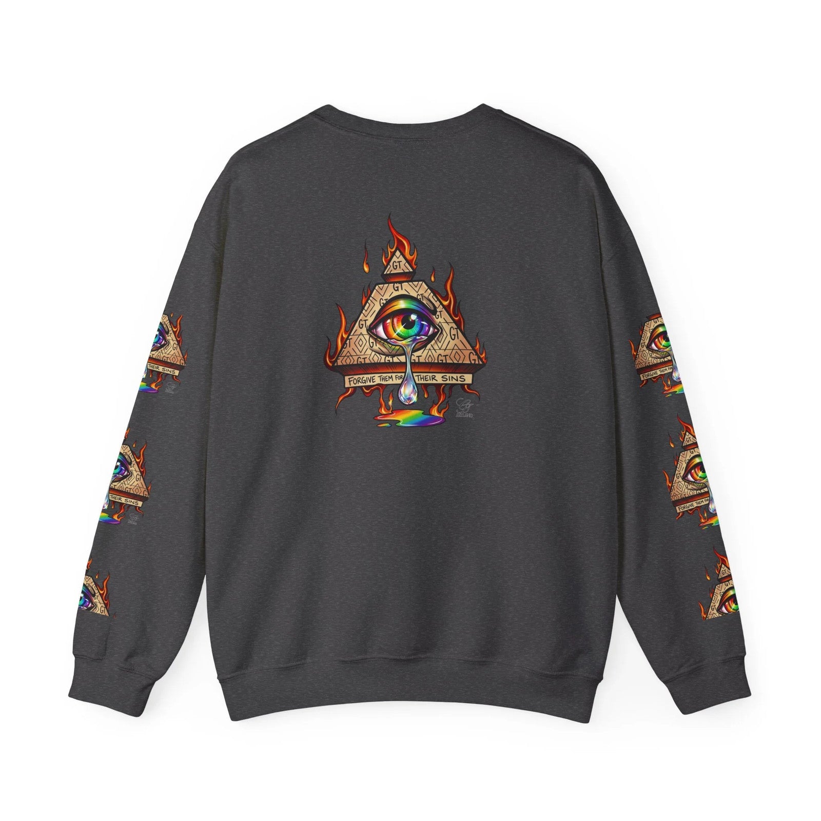 Psychedelic All-Seeing Eye Sweatshirt | Triangle Eye Flame Rainbow Drip by GT