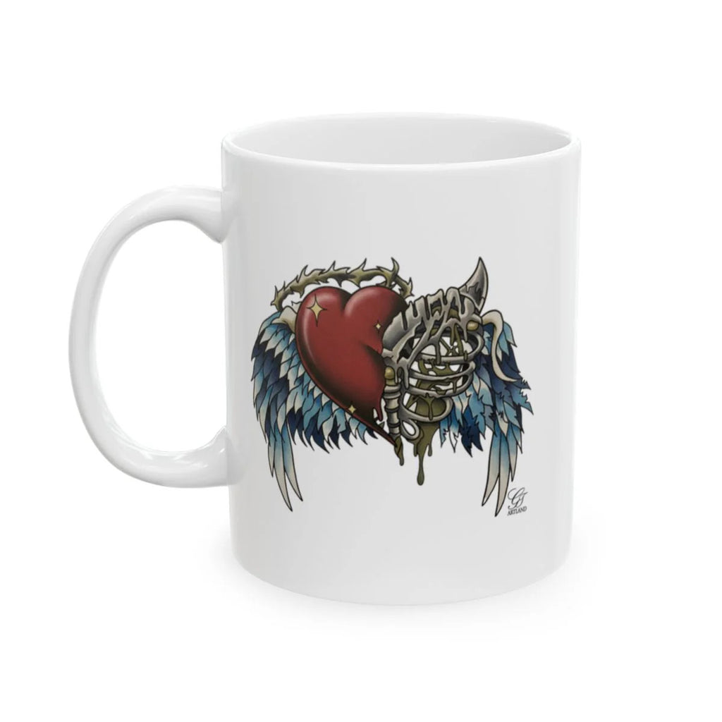 Ripped Heart With Wings Ceramic Mug, (11oz, 15oz) by GT Artland