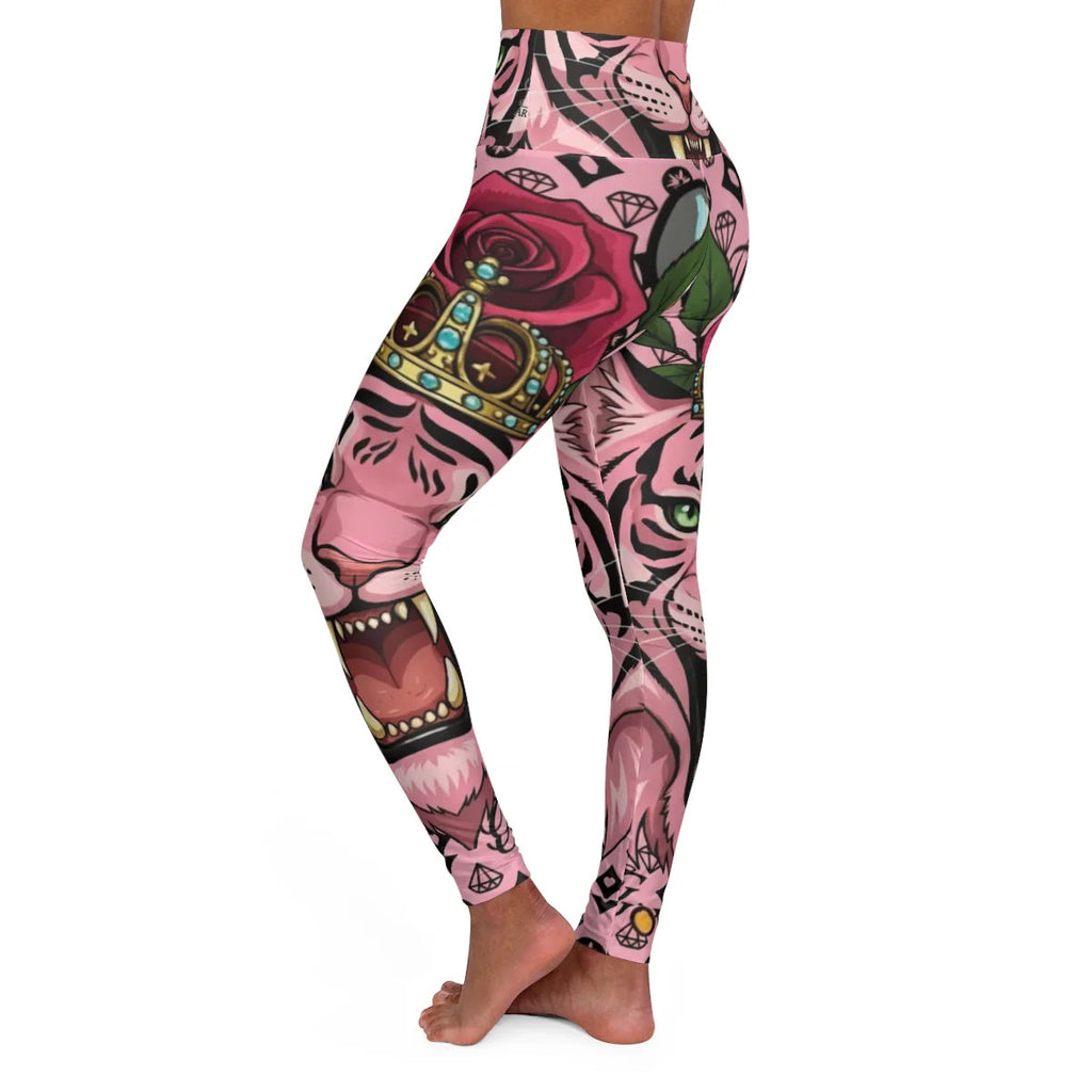 Pink Tiger Pear Urban Janel Kim Designer Swag High Waisted Yoga Leggings by GT