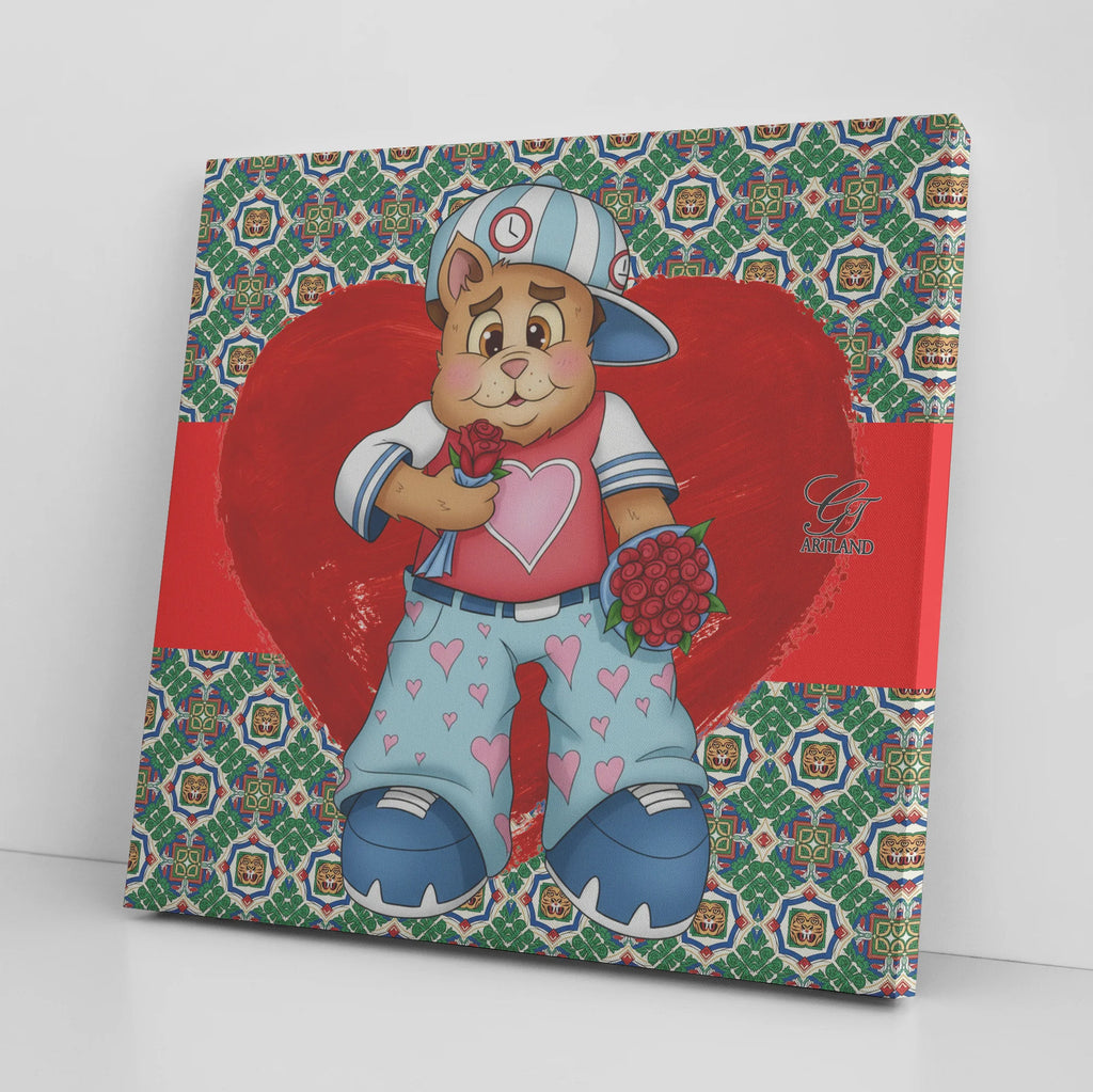 Swag Tailored Bear with Dozen of Roses Red Label Designer Edition Square Canvas