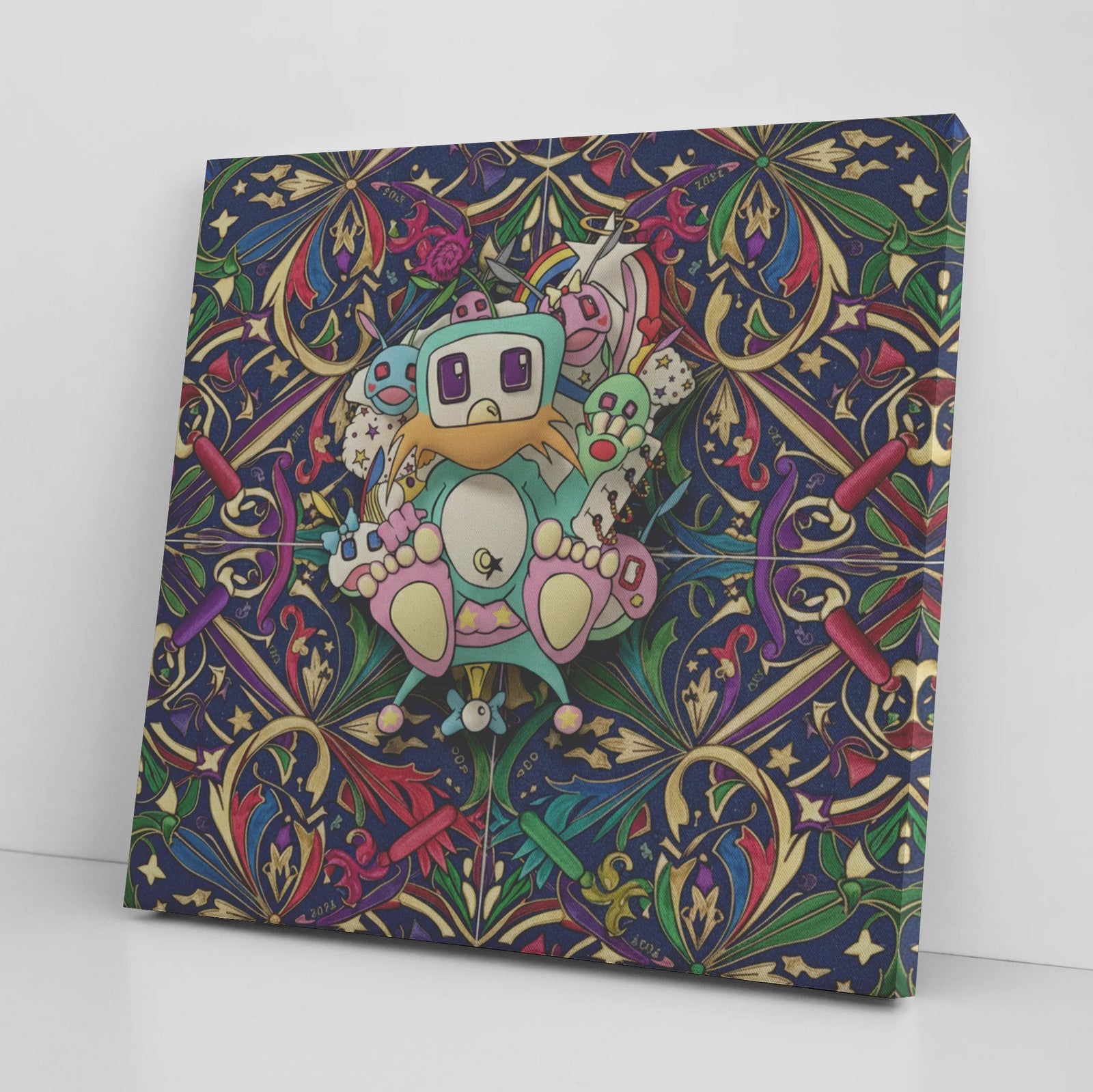 Poon Colorful Playful Masterpiece Monogram Pattern Square Canvas Wrap by GT