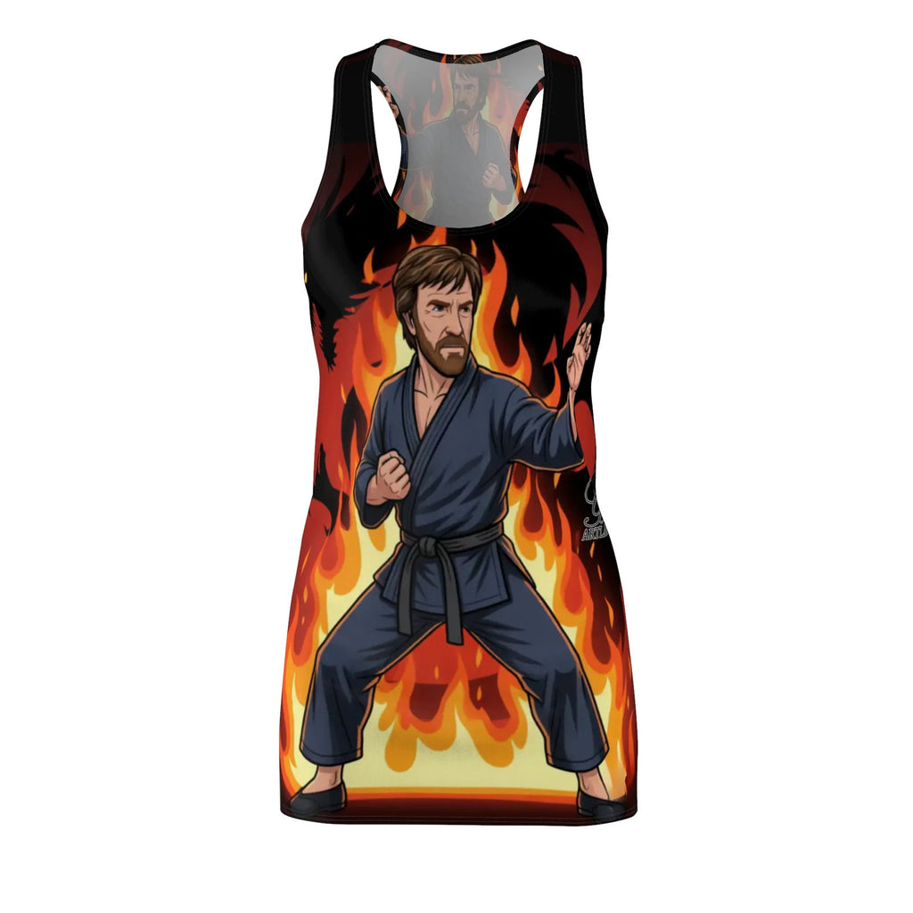 Karate Fighter Chuck Norris Flames Racerback Dress | Martial Arts Graphic by GT