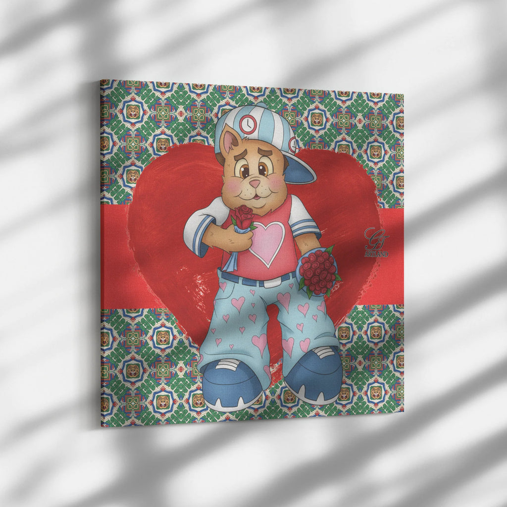 Swag Tailored Bear with Dozen of Roses Red Label Designer Edition Square Canvas