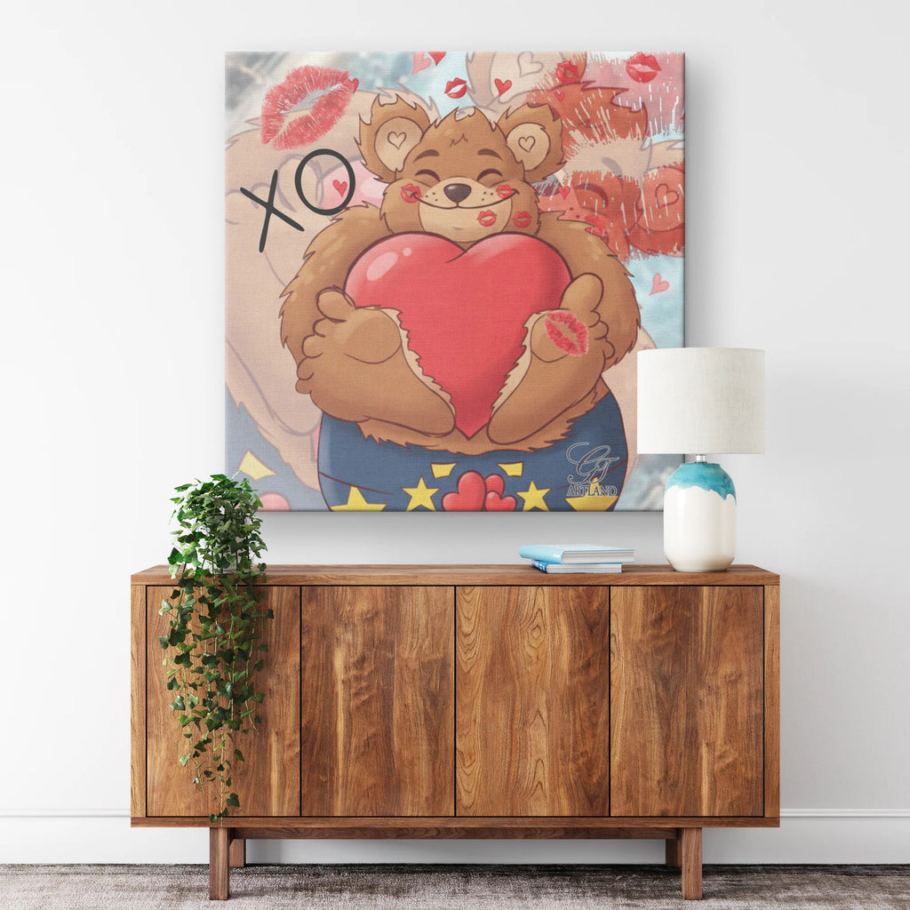XO Insta Manga Teddy Bear Love Heart Cute Designer Square Canvas Wrap by GT