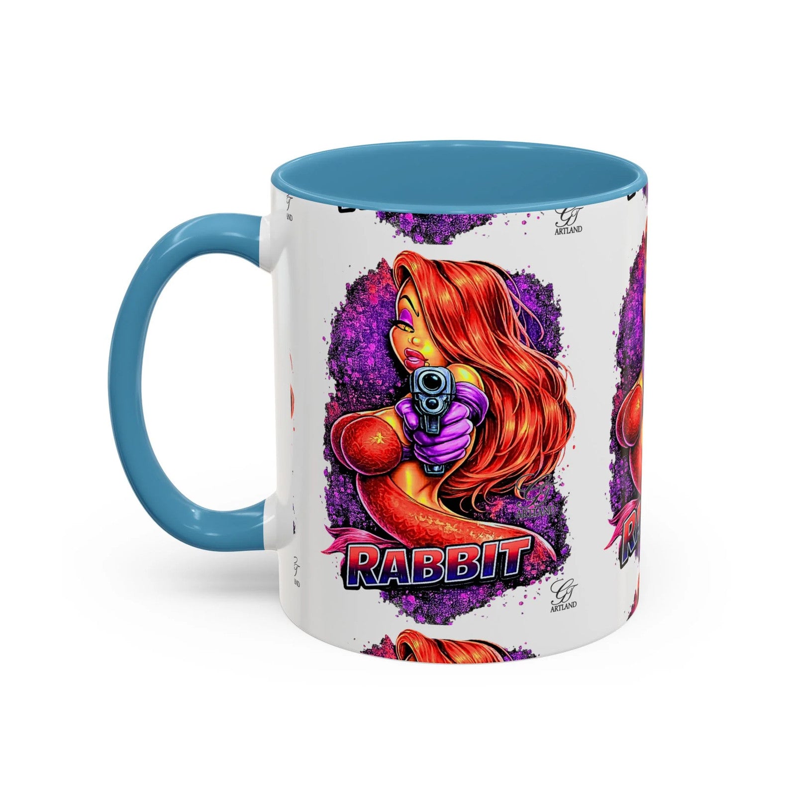 Pinup Redhead Vixen with Gun Rabbit Mug | Accent Coffee Mug 11oz 15oz by GT