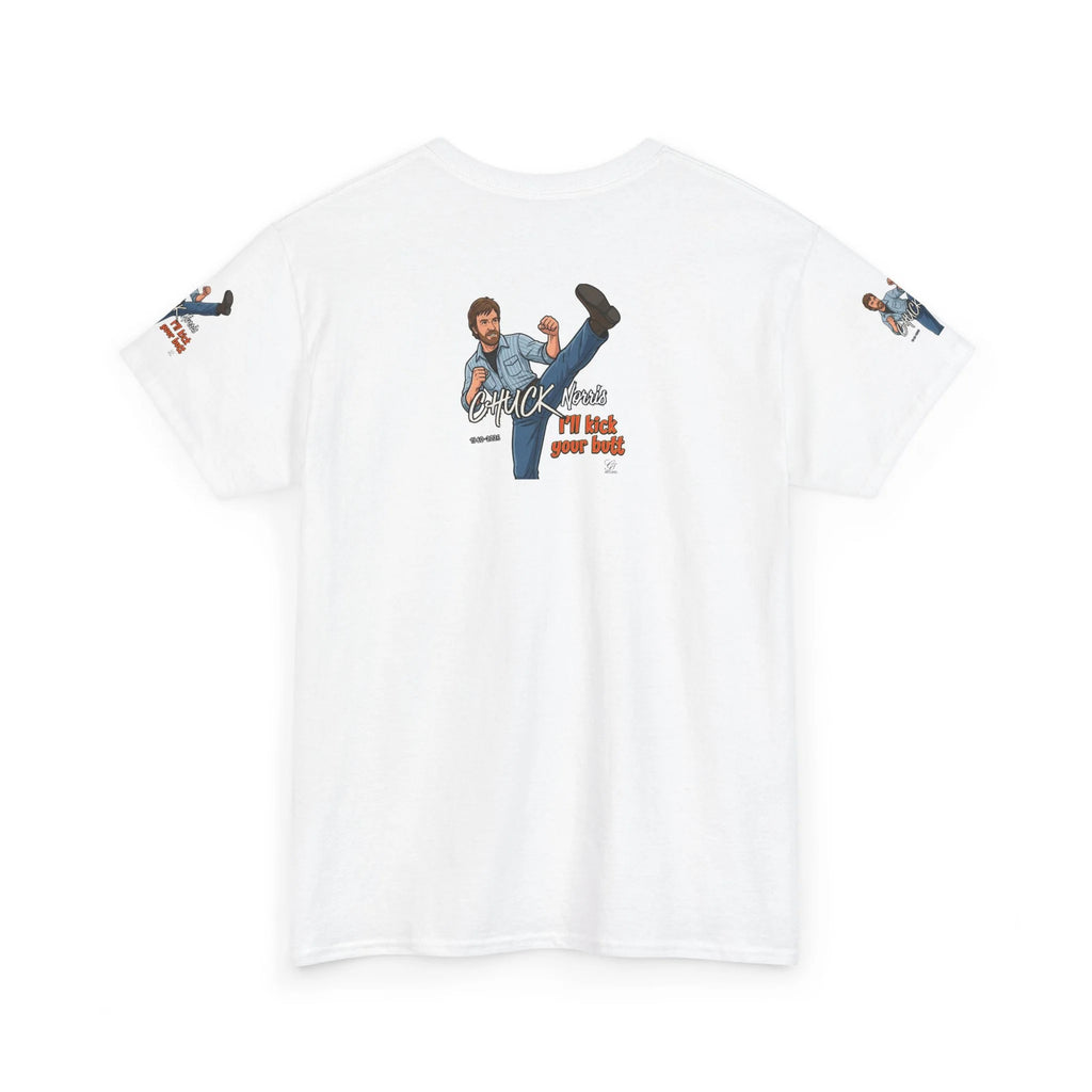 Chuck Norris kick illustration T-Shirt | I'll kick your butt slogan designer by