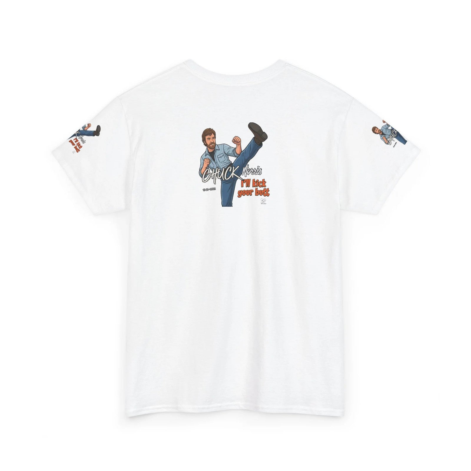 Chuck Norris kick illustration T-Shirt | I'll kick your butt slogan designer by