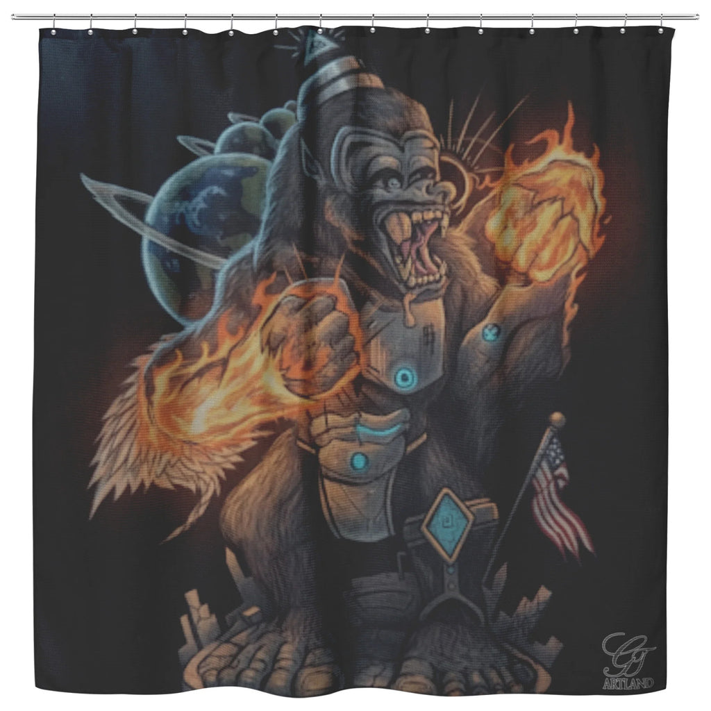Kingzilla Exclusive Gorilla God Alien Shower Curtain by GT Artland