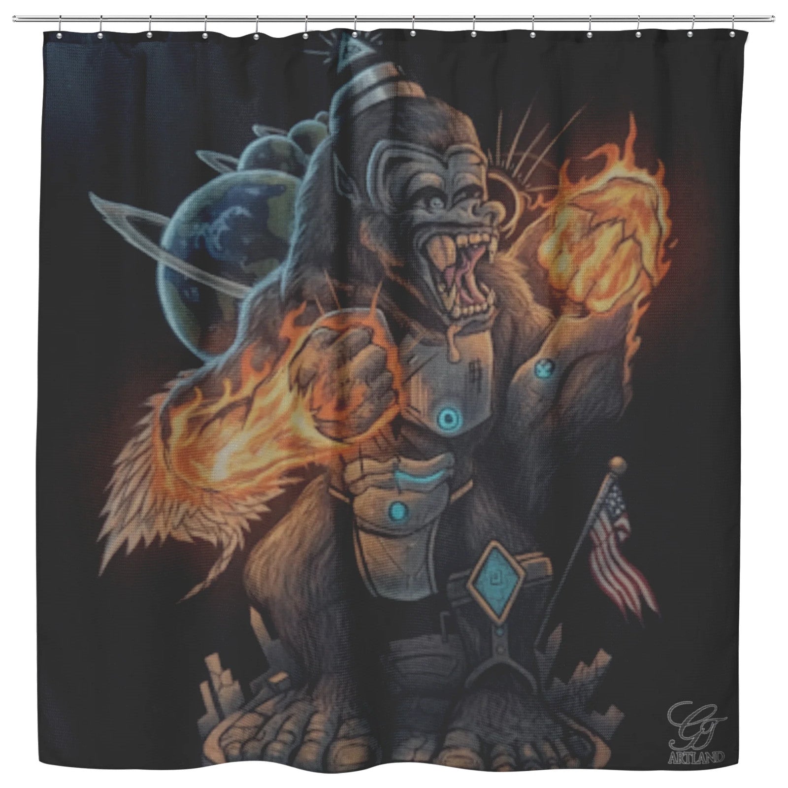 Kingzilla Exclusive Gorilla God Alien Shower Curtain by GT Artland