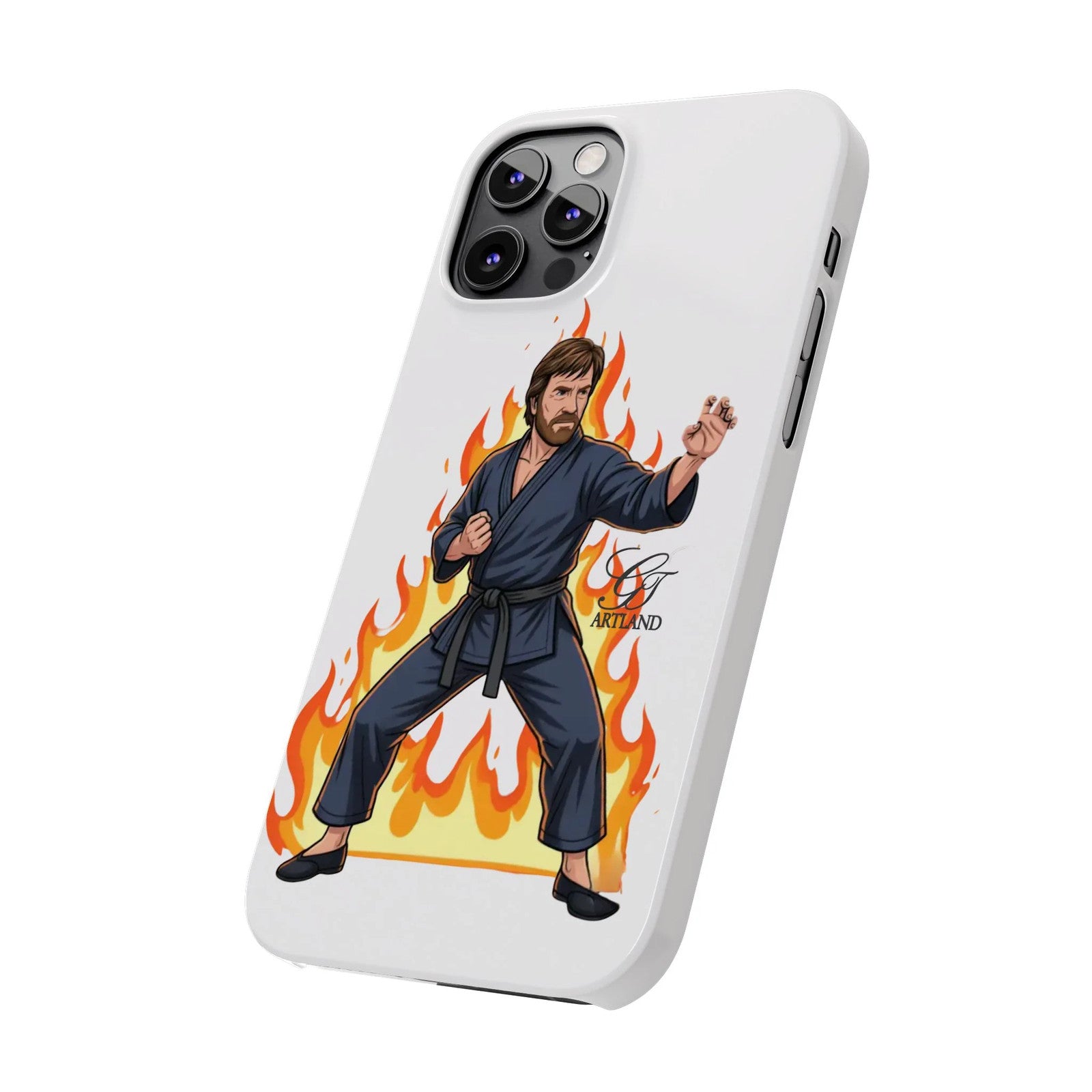 Karate Master Chuck Norris Illustration Slim Phone Case | Martial Arts Flames
