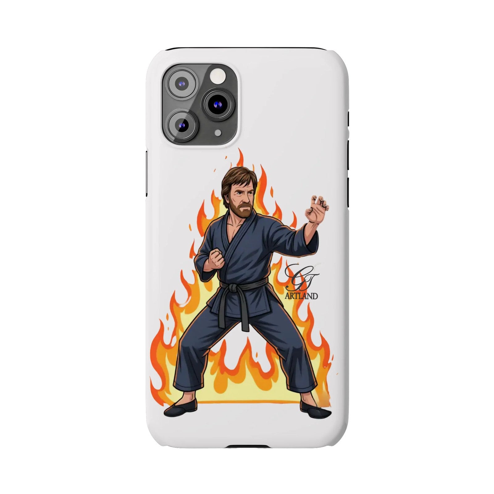 Karate Master Chuck Norris Illustration Slim Phone Case | Martial Arts Flames